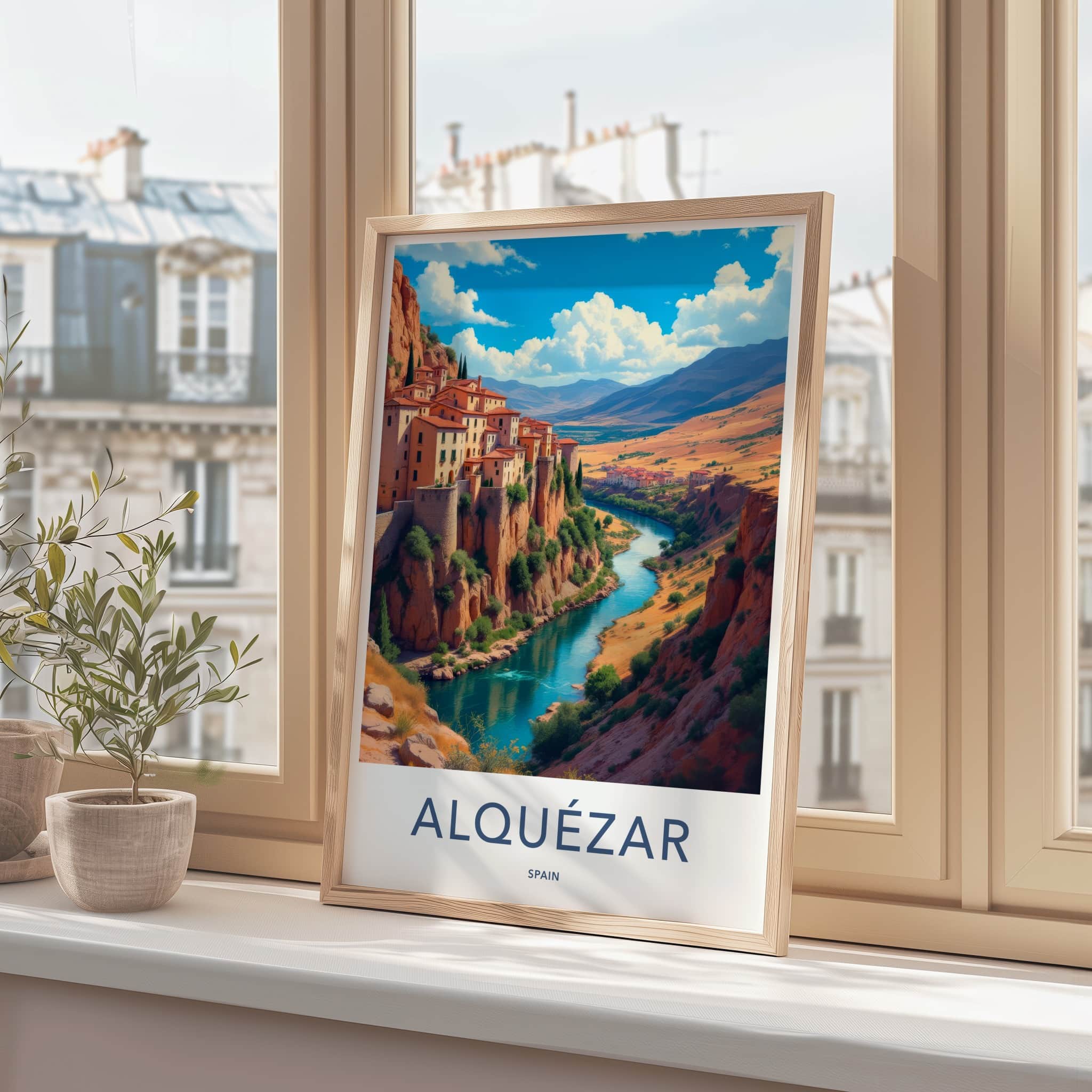 Alquezar Poster - Spain Travel Art - Historic Cliff Village Wall Decor