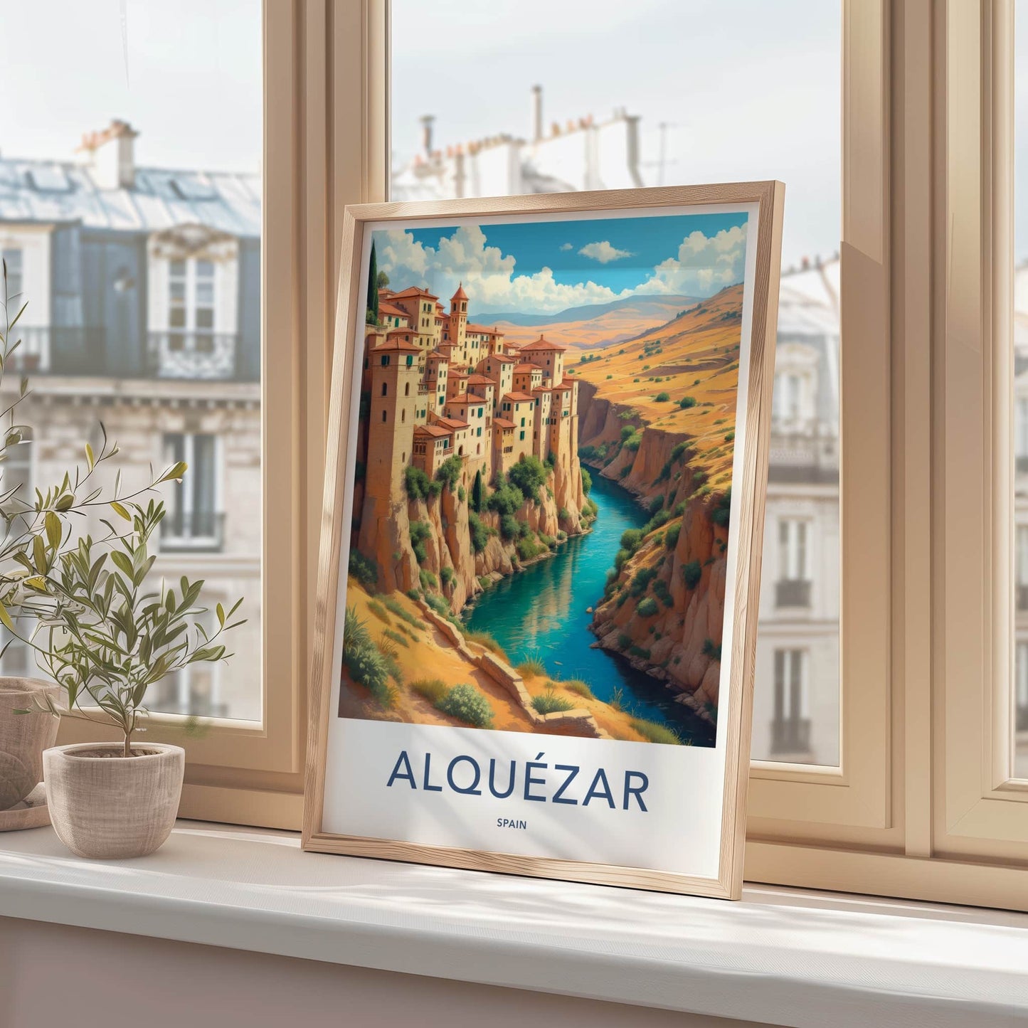 Alquezar Poster - Spain Wall Art - Cliffside Village River Home Decor