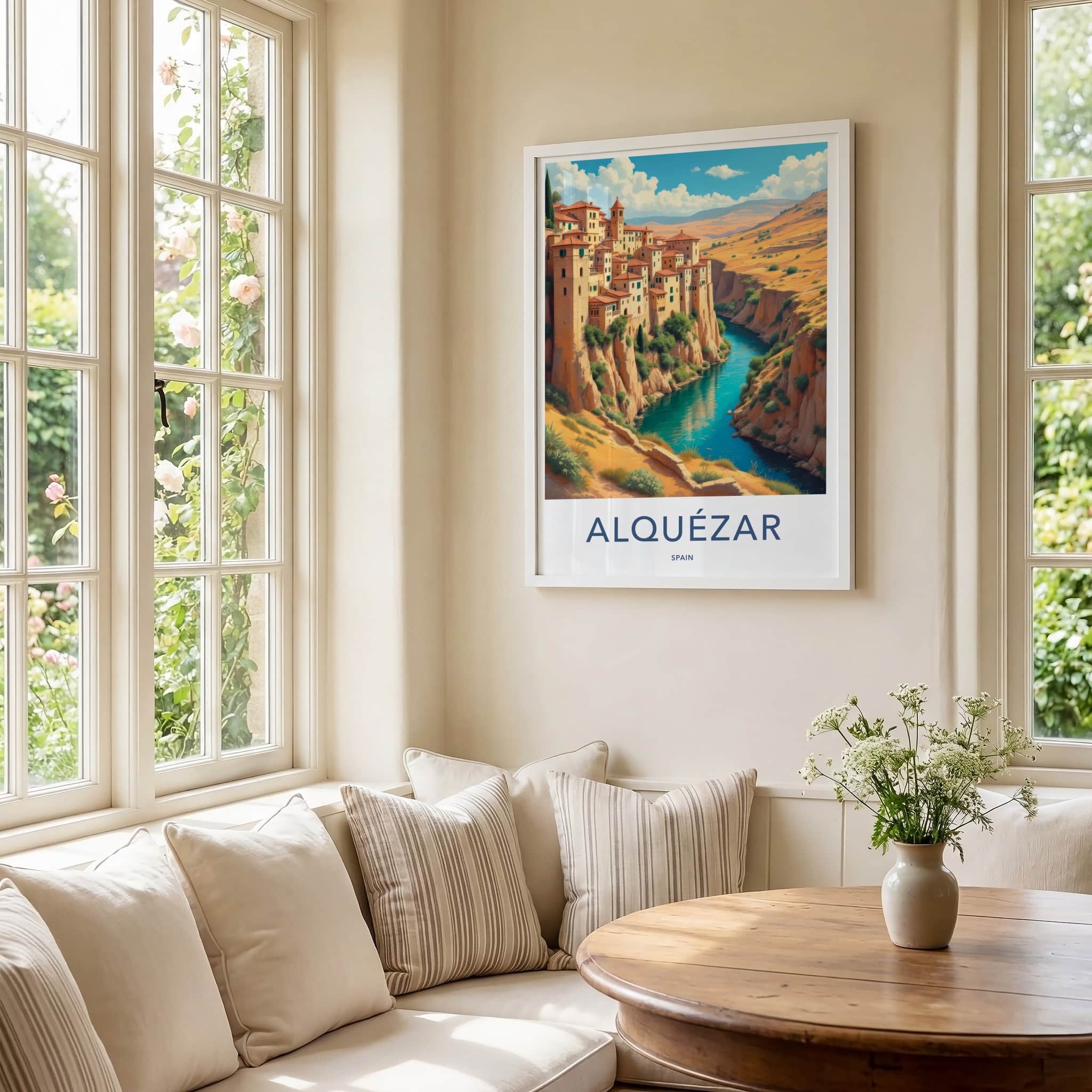 Alquezar Poster - Spain Wall Art - Cliffside Village River Home Decor