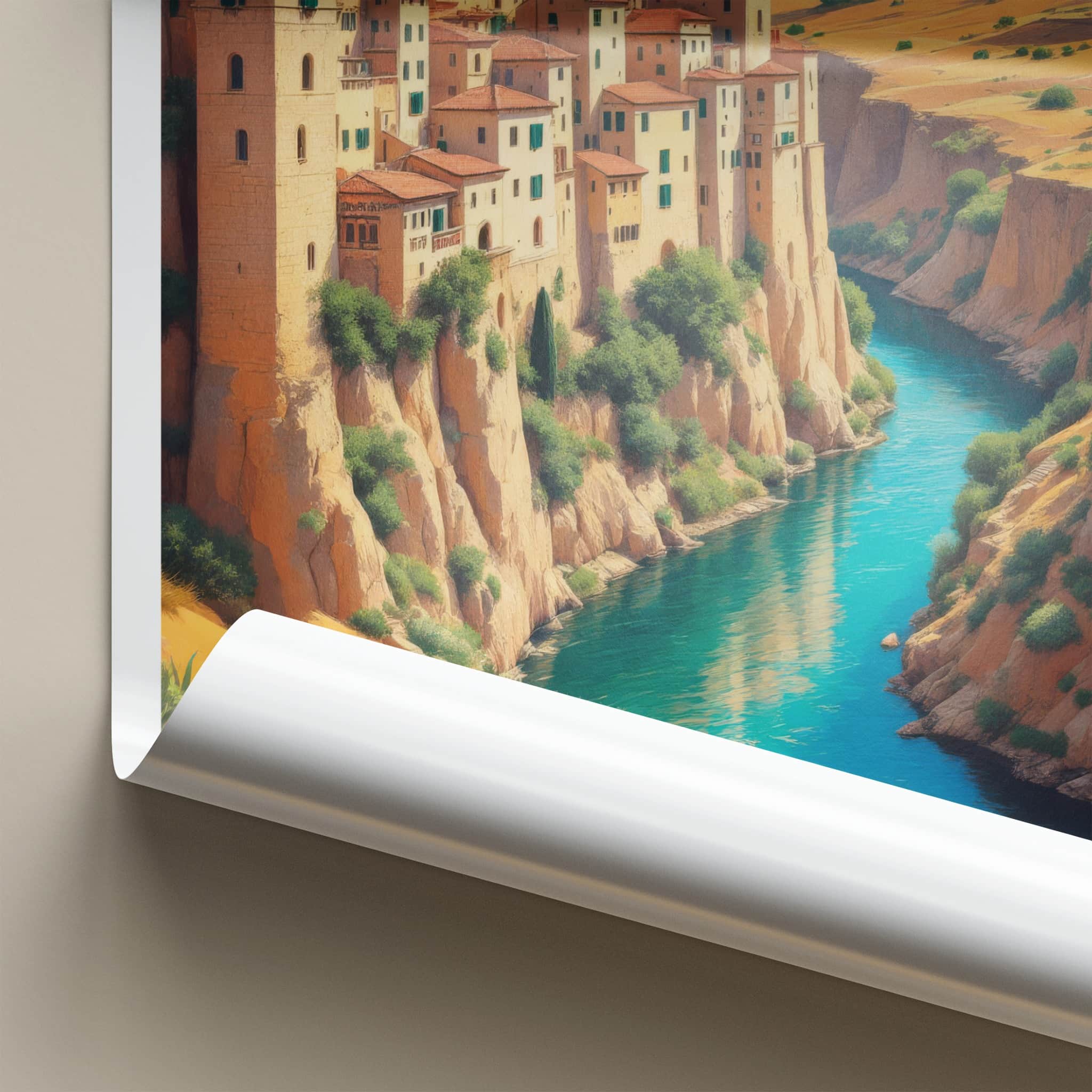 Alquezar Poster - Spain Wall Art - Cliffside Village River Home Decor