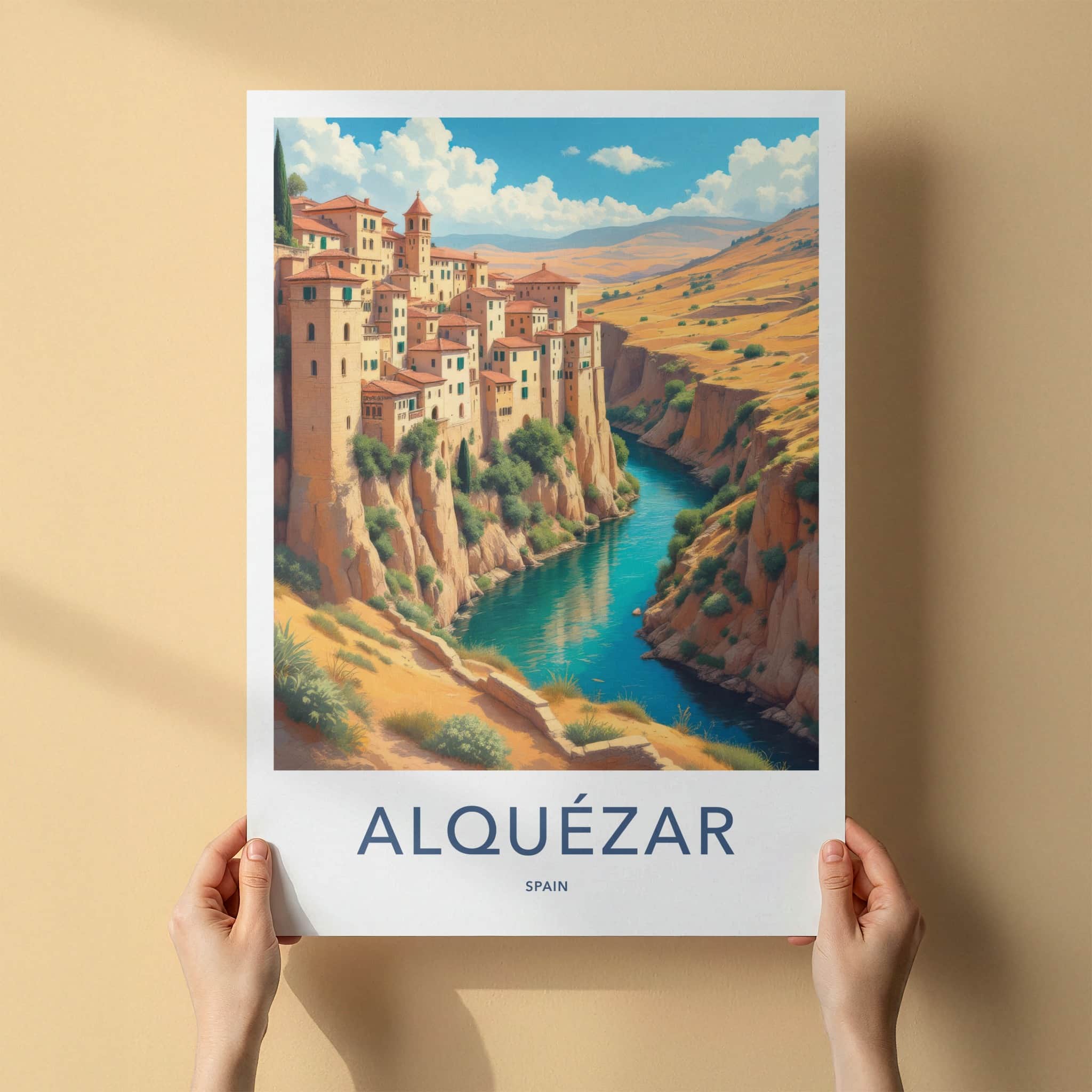 Alquezar Poster - Spain Wall Art - Cliffside Village River Home Decor