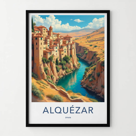 Alquezar Poster - Spain Wall Art - Cliffside Village River Home Decor