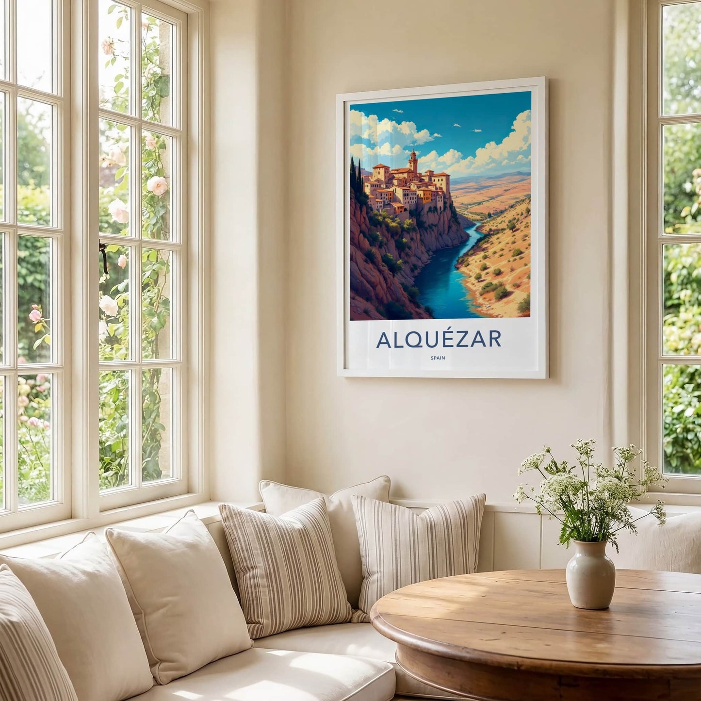 ALQUEZAR Poster - Spain Wall Art - Historic Cliffside Village Home Decor