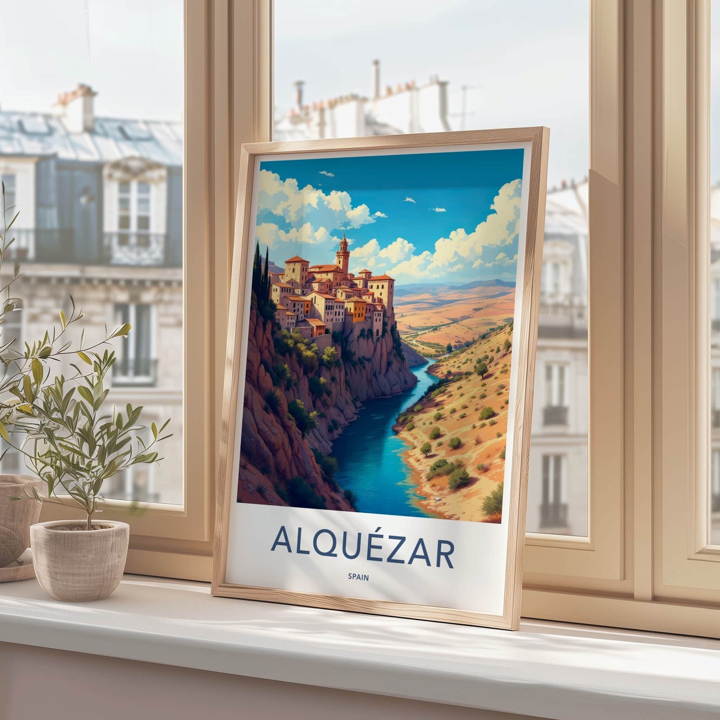 ALQUEZAR Poster - Spain Wall Art - Historic Cliffside Village Home Decor