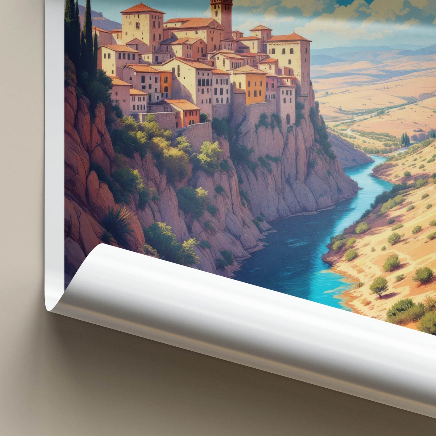 ALQUEZAR Poster - Spain Wall Art - Historic Cliffside Village Home Decor
