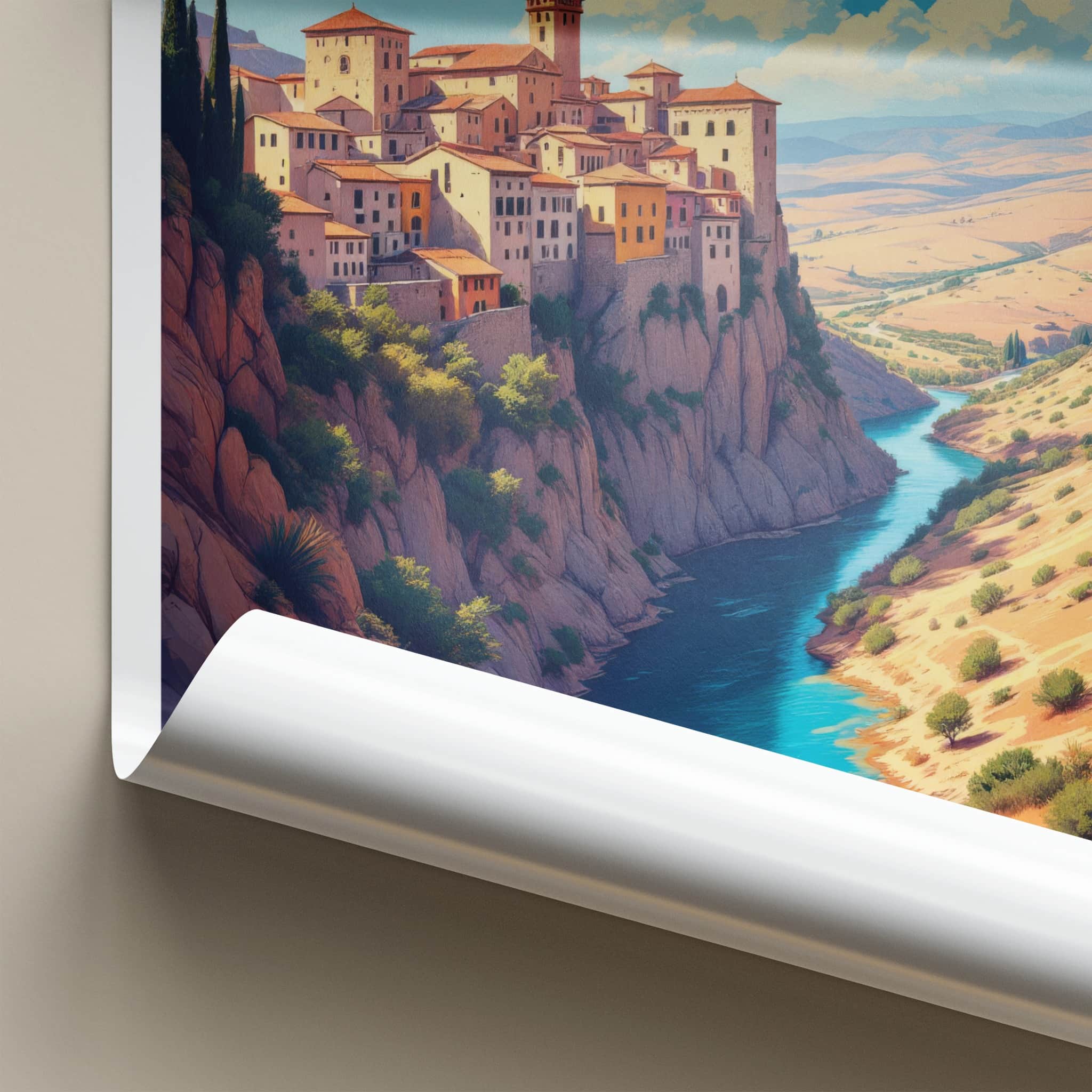 ALQUEZAR Poster - Spain Wall Art - Historic Cliffside Village Home Decor