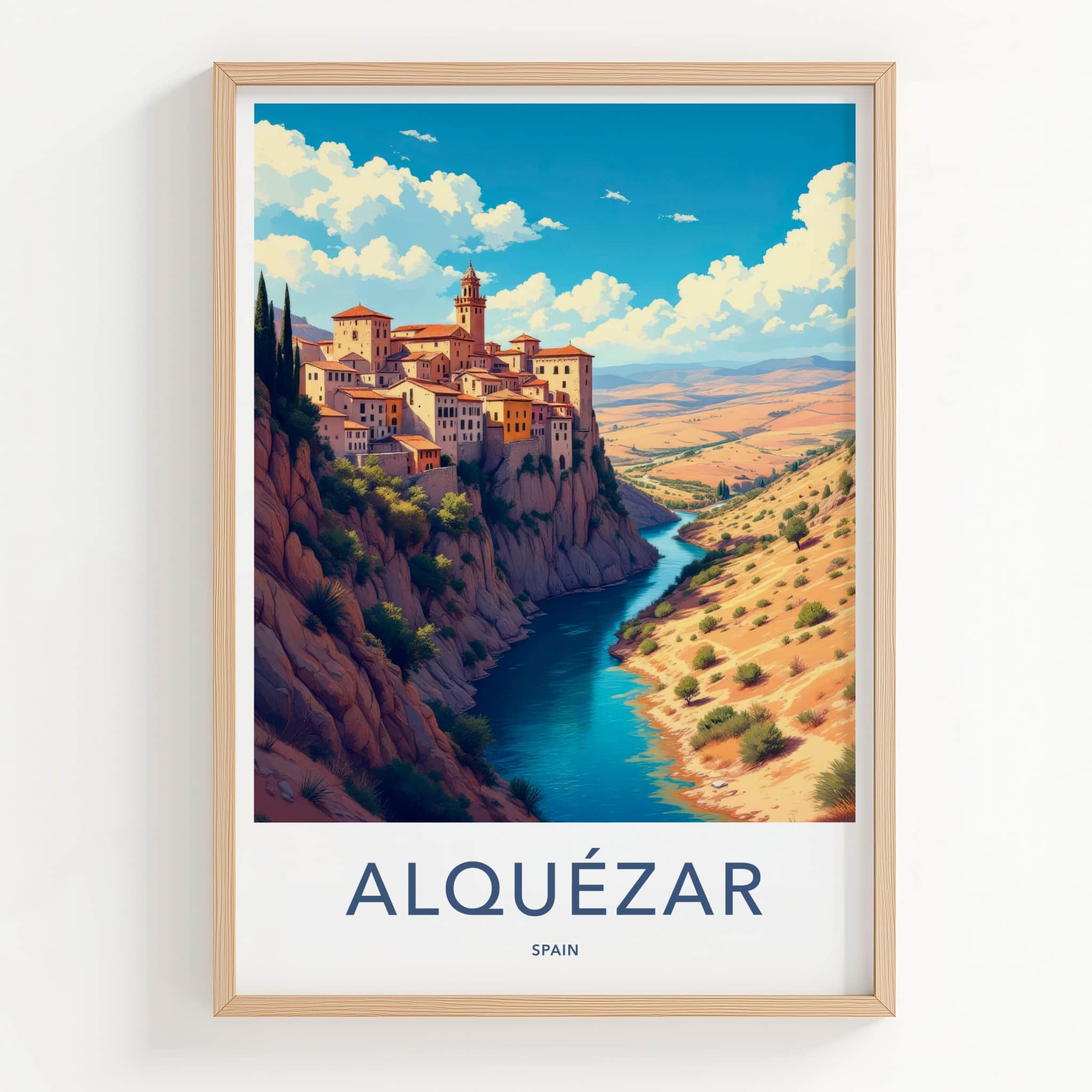 ALQUEZAR Poster - Spain Wall Art - Historic Cliffside Village Home Decor