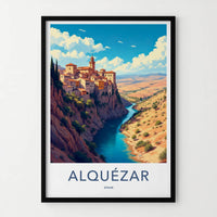 ALQUEZAR Poster - Spain Wall Art - Historic Cliffside Village Home Decor