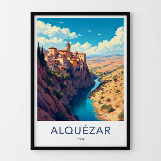 ALQUEZAR Poster - Spain Wall Art - Historic Cliffside Village Home Decor