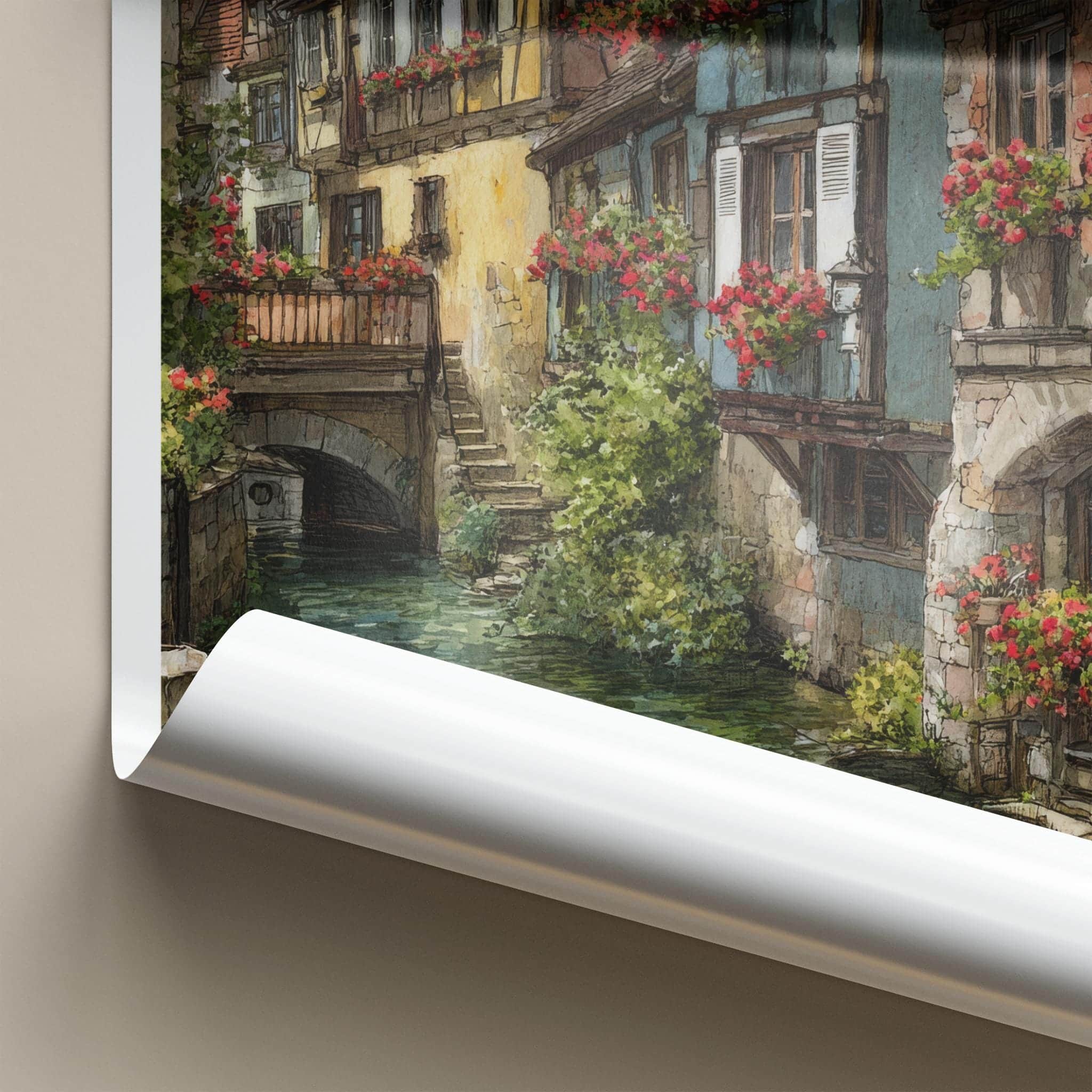 Alsace Poster - France Travel Art - Flowered Canal Houses Home Decor