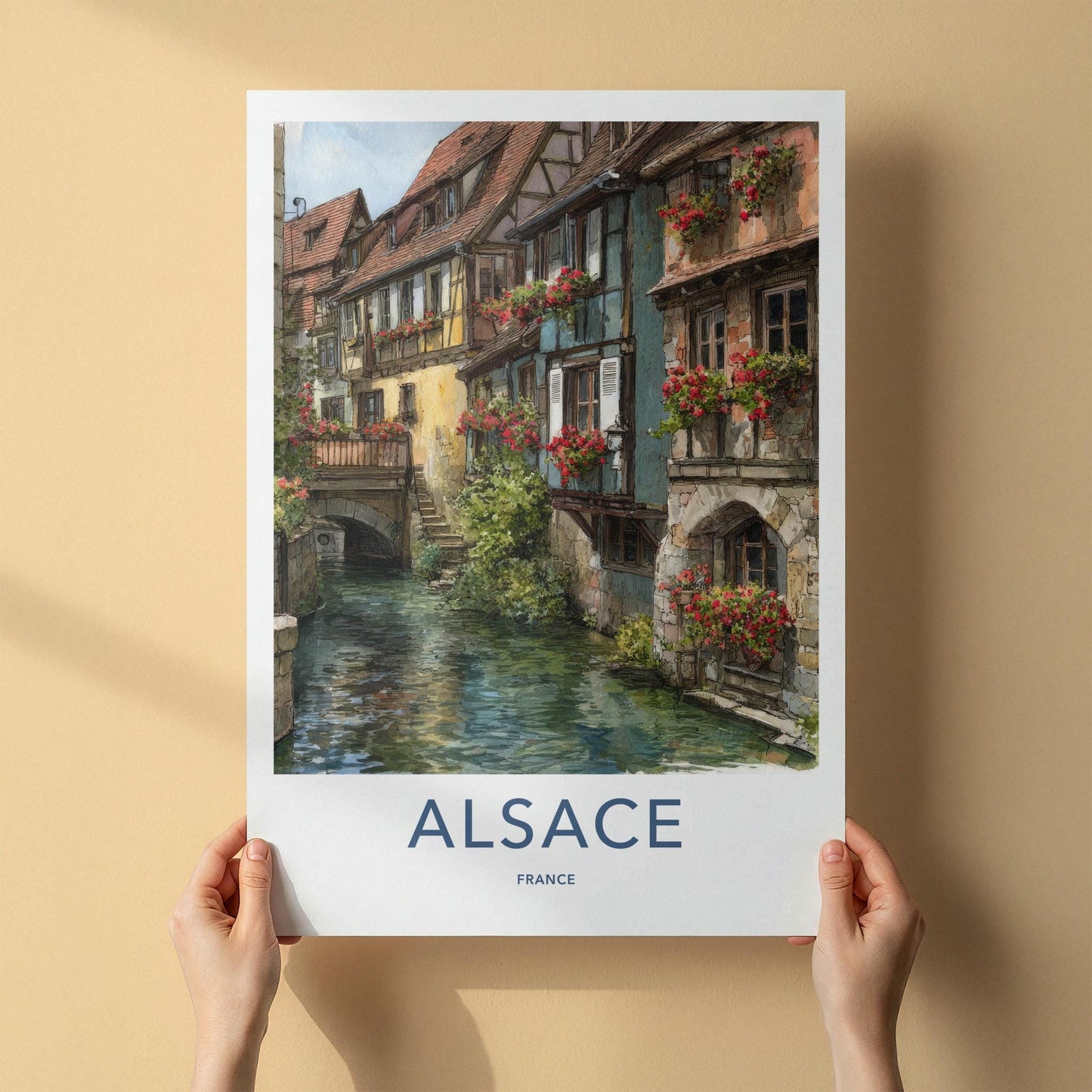 Alsace Poster - France Travel Art - Flowered Canal Houses Home Decor