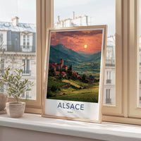 Alsace Poster - France Travel Art - Hillside Village Sunset Home Decor