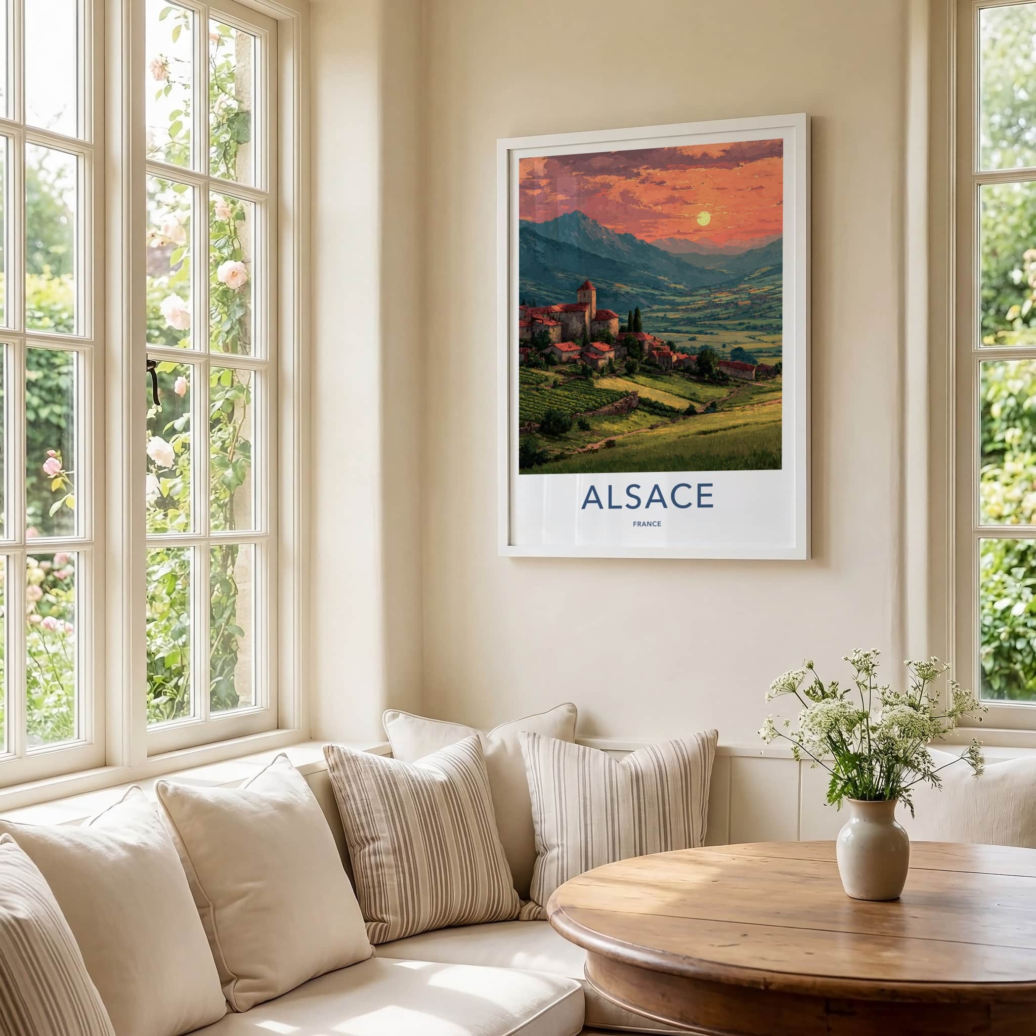 Alsace Poster - France Travel Art - Hillside Village Sunset Home Decor