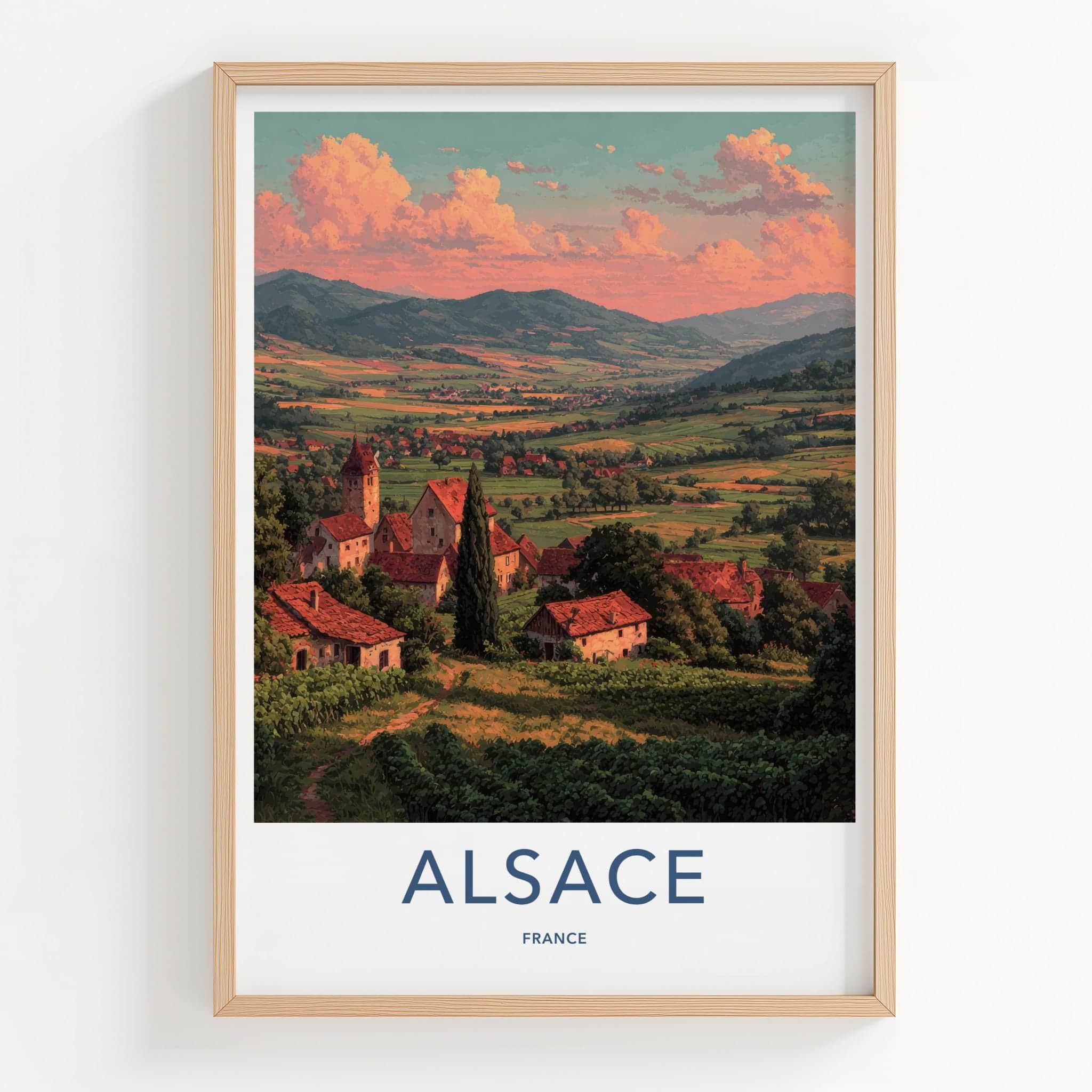 Alsace Poster - France Travel Art - Sunset Village Vineyards Wall Decor
