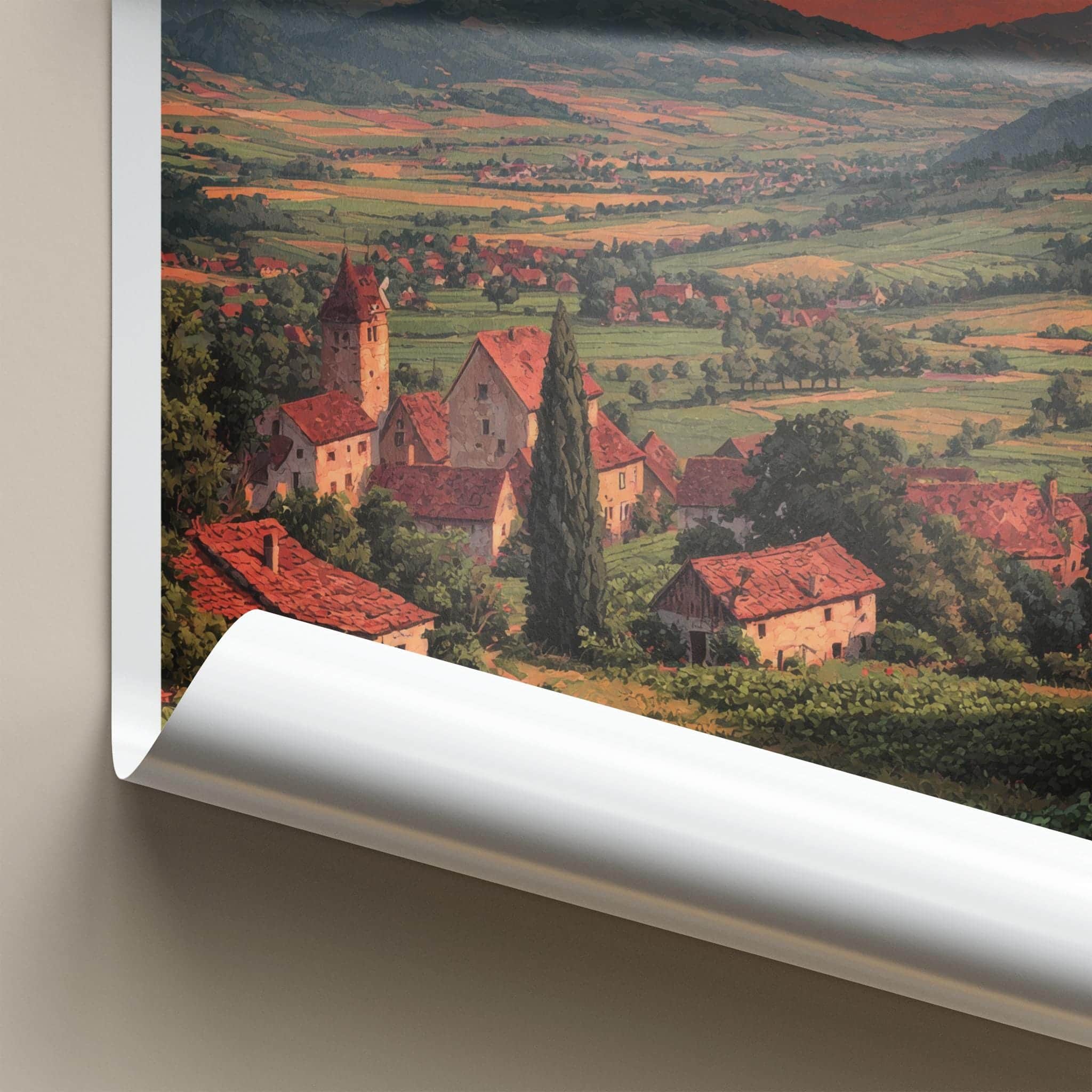 Alsace Poster - France Travel Art - Sunset Village Vineyards Wall Decor