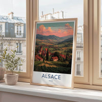 Alsace Poster - France Travel Art - Sunset Village Vineyards Wall Decor