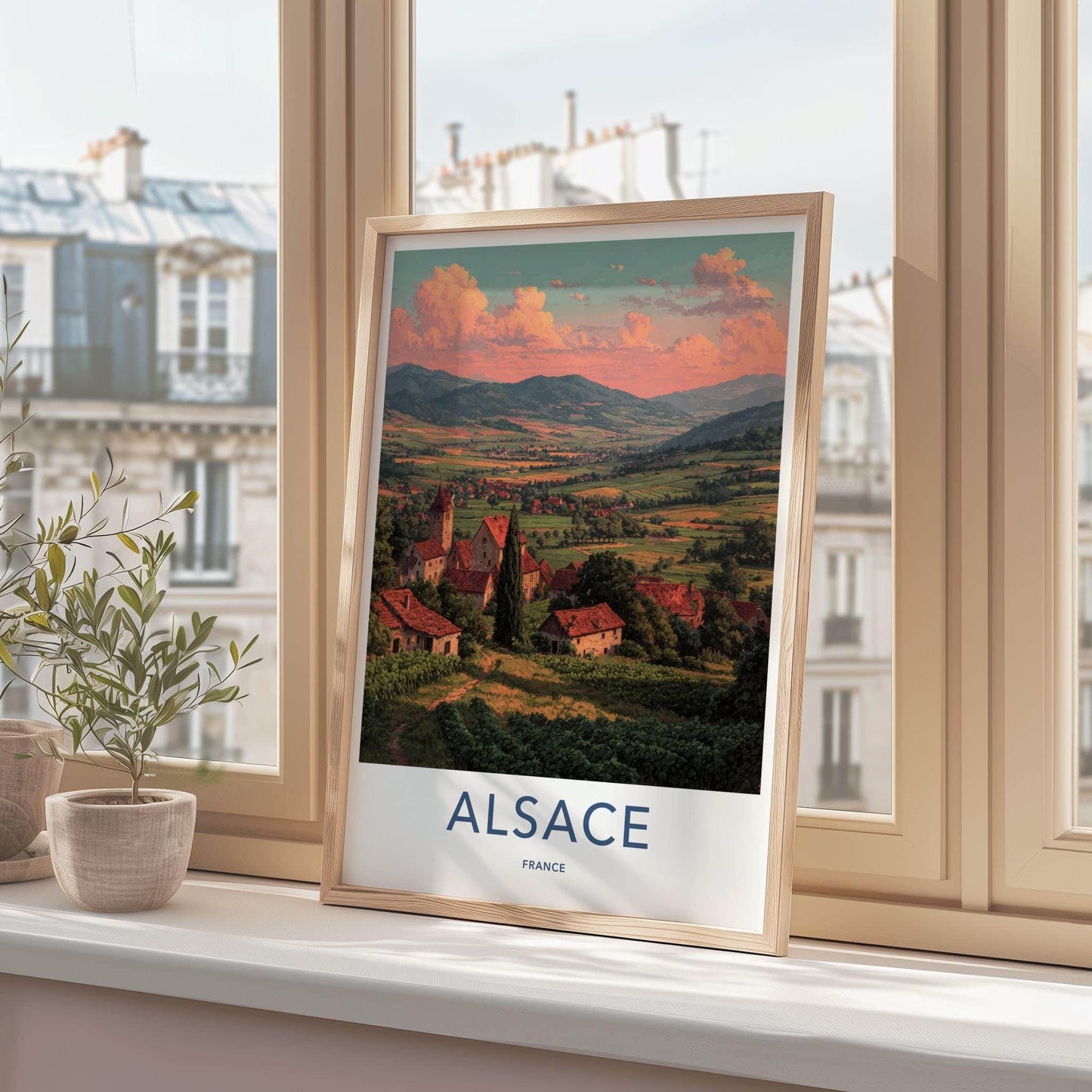 Alsace Poster - France Travel Art - Sunset Village Vineyards Wall Decor