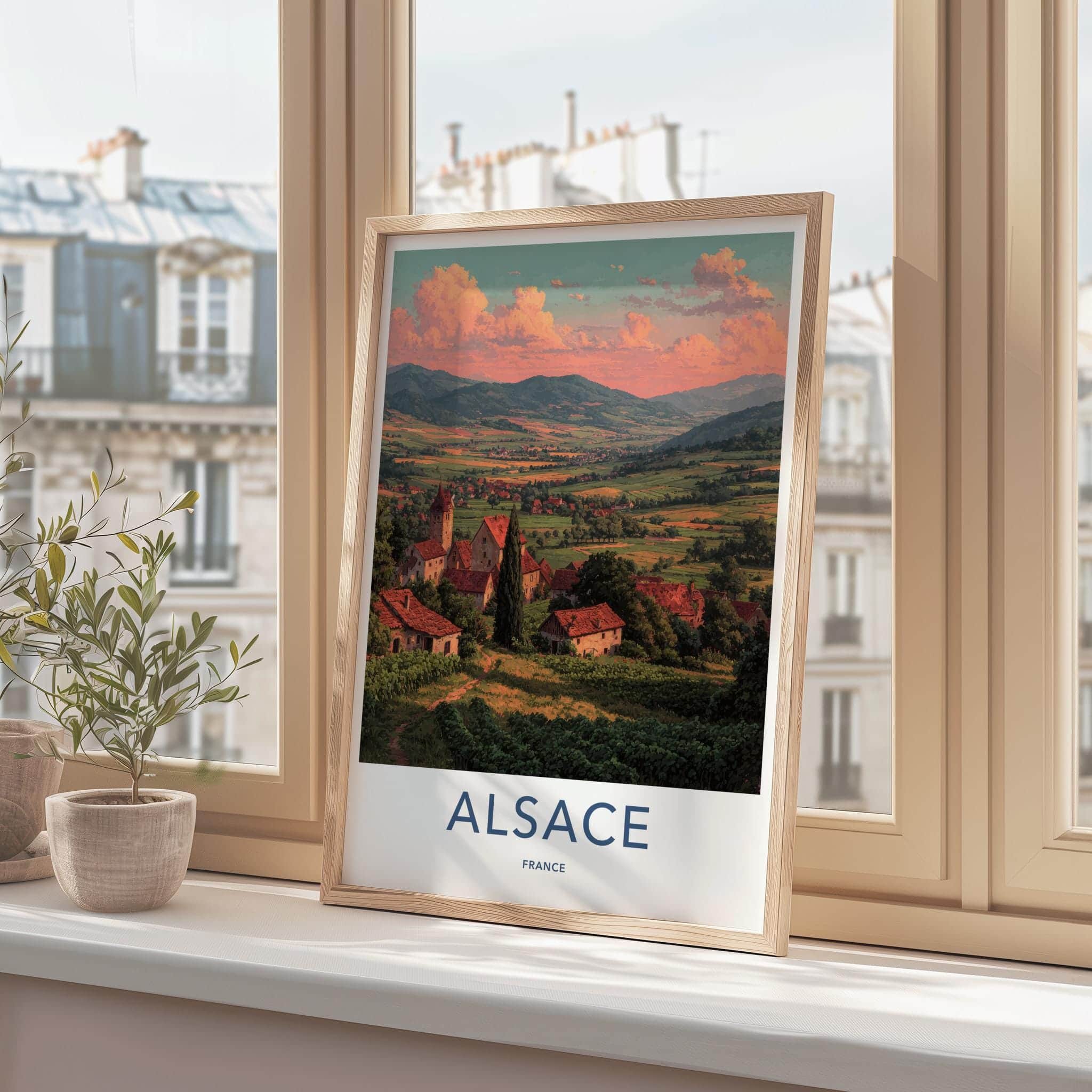 Alsace Poster - France Travel Art - Sunset Village Vineyards Wall Decor