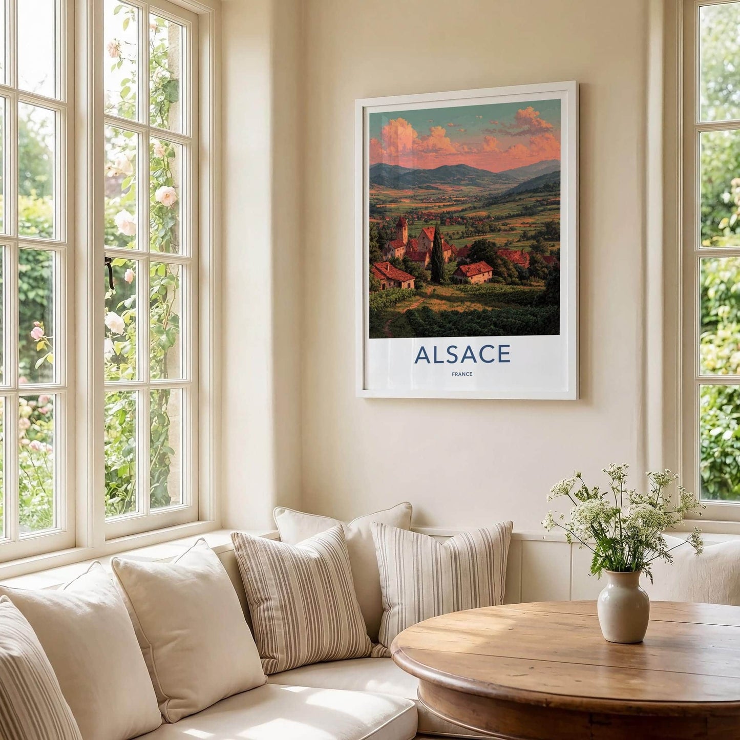 Alsace Poster - France Travel Art - Sunset Village Vineyards Wall Decor