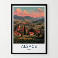 Alsace Poster - France Travel Art - Sunset Village Vineyards Wall Decor