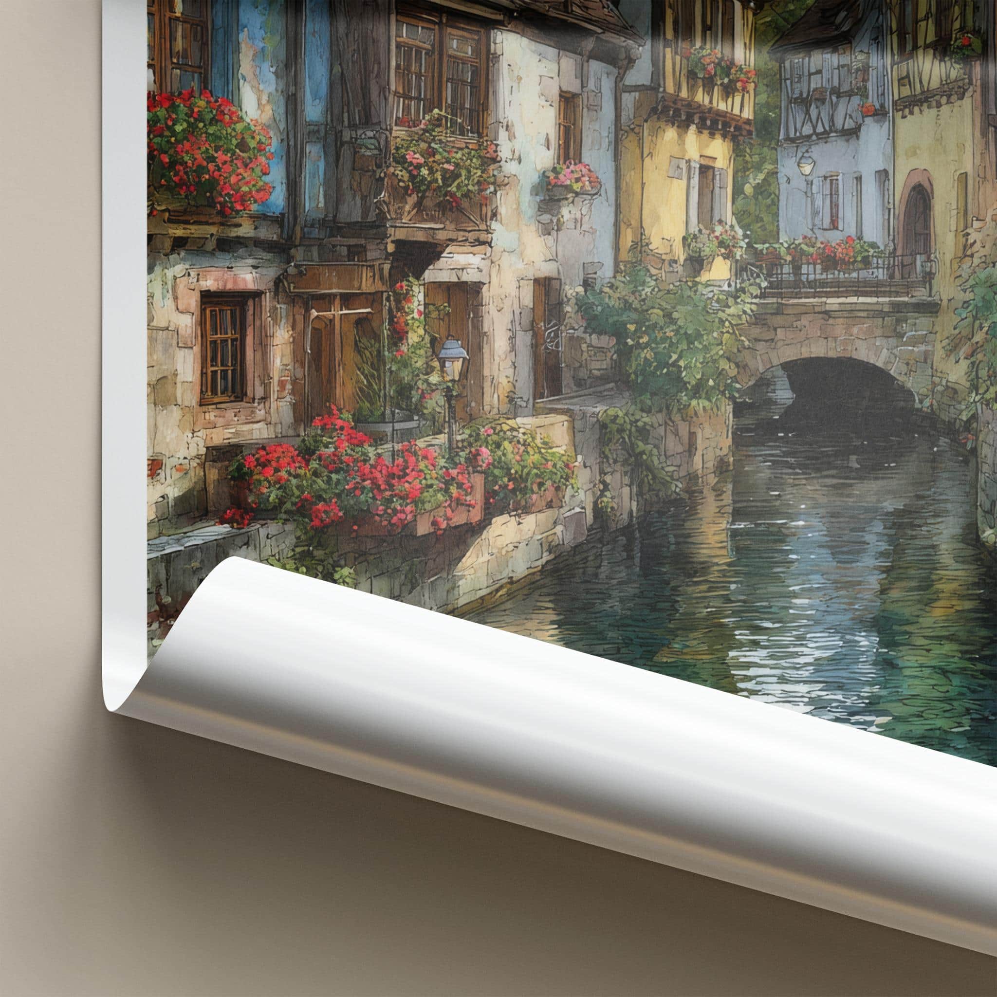 Alsace Poster - France Travel Illustration - Quaint Canal Village Home Decor