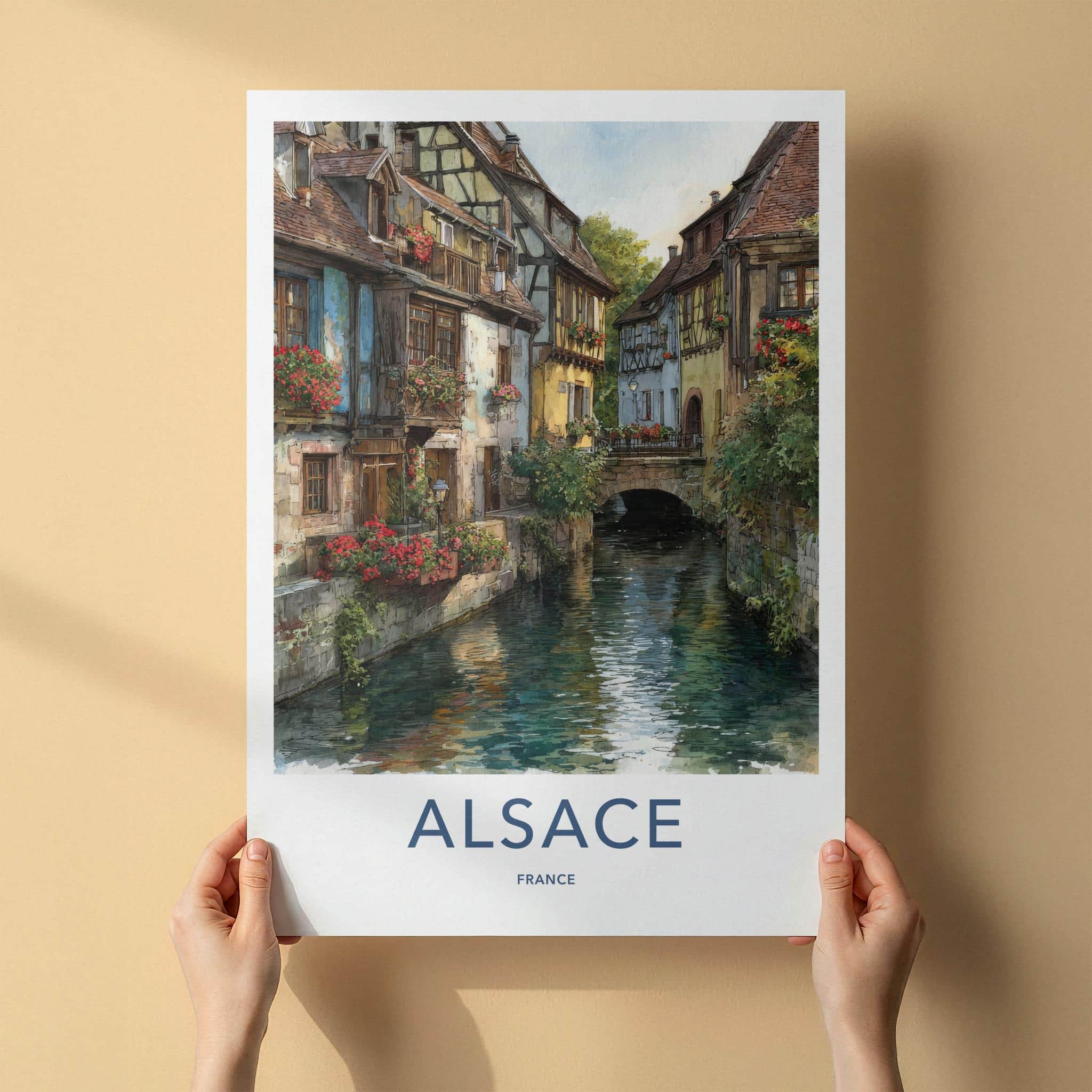 Alsace Poster - France Travel Illustration - Quaint Canal Village Home Decor