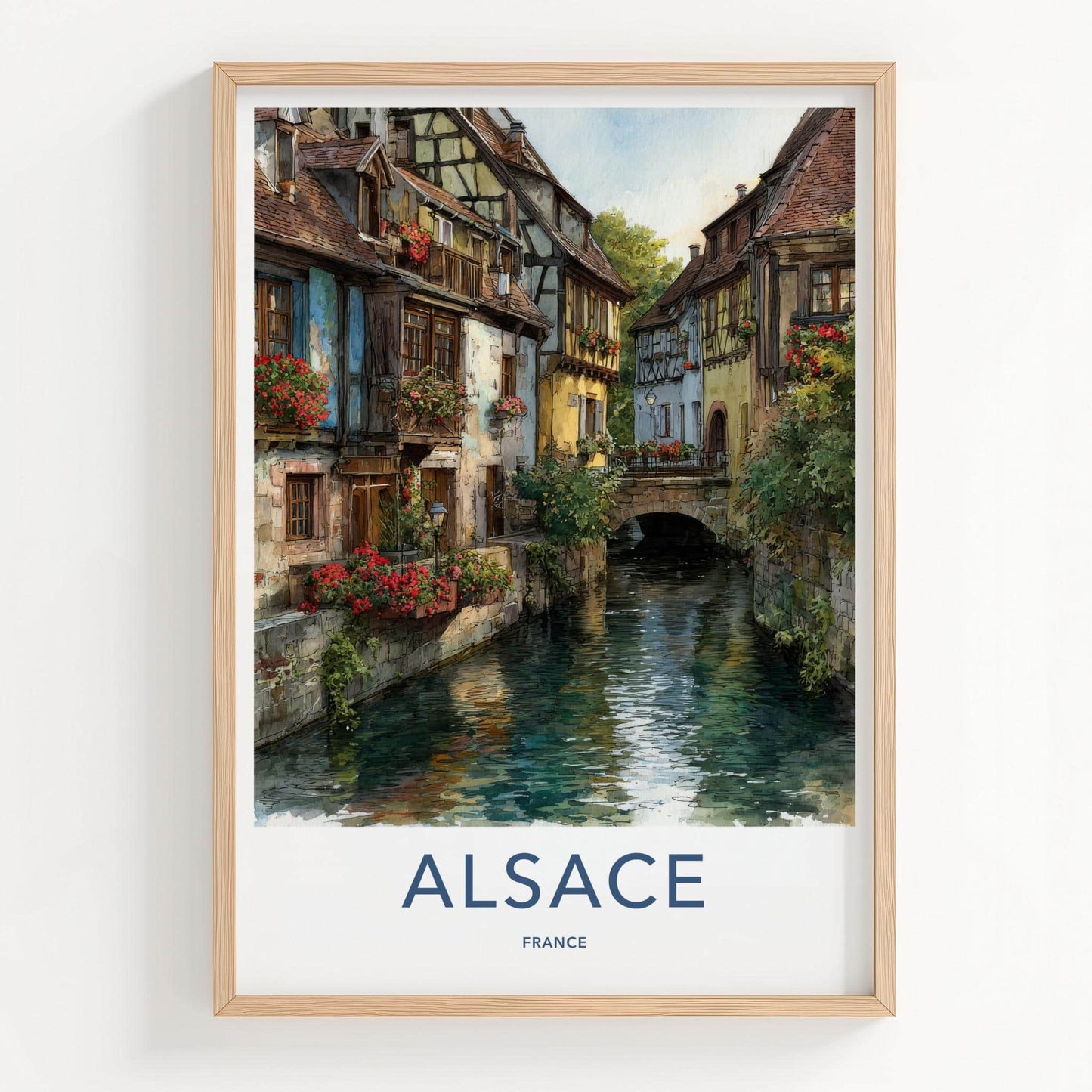 Alsace Poster - France Travel Illustration - Quaint Canal Village Home Decor