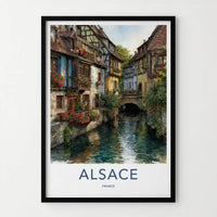 Alsace Poster - France Travel Illustration - Quaint Canal Village Home Decor