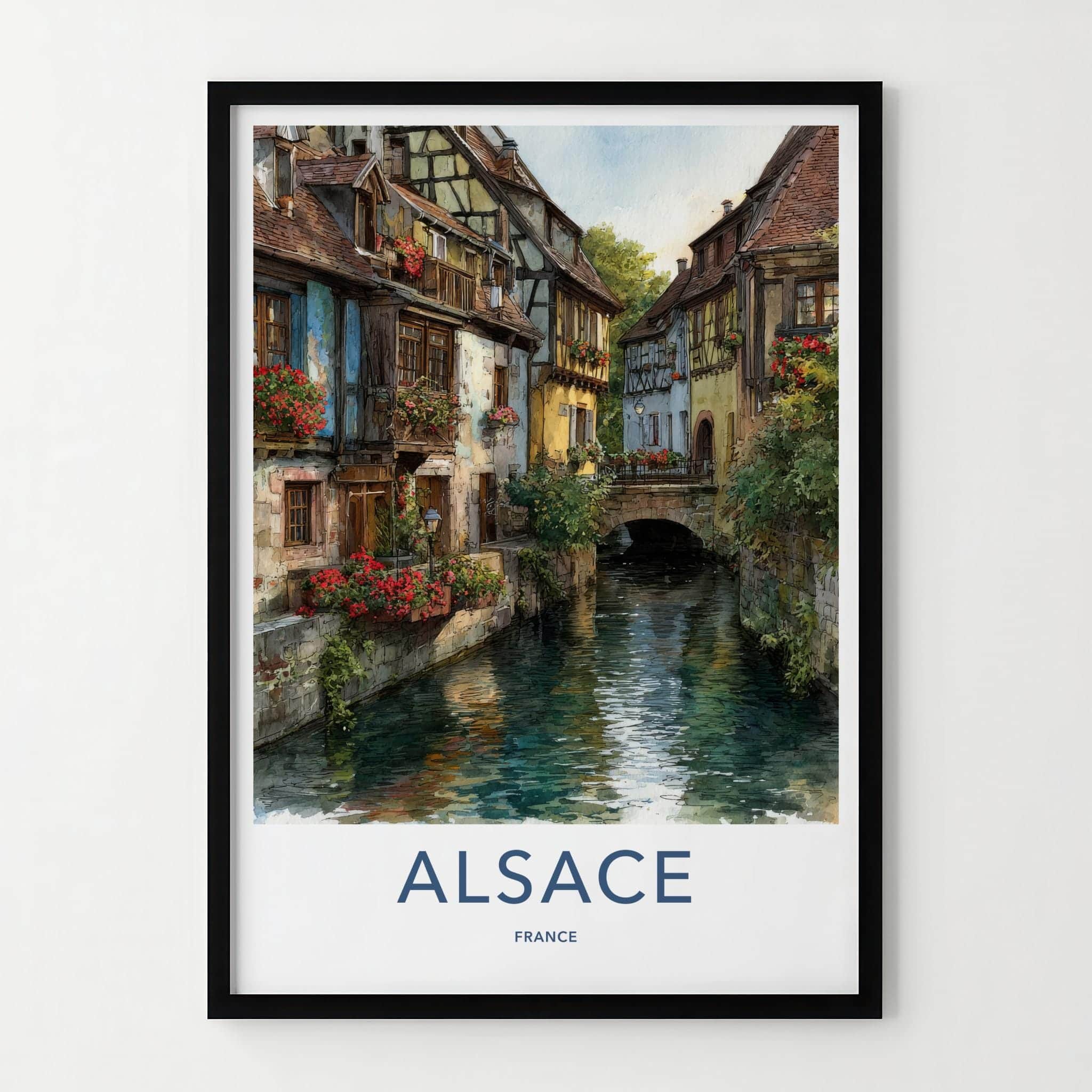 Alsace Poster - France Travel Illustration - Quaint Canal Village Home Decor