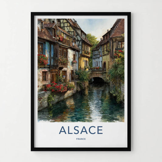 Alsace Poster - France Travel Illustration - Quaint Canal Village Home Decor