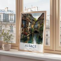 Alsace Poster - France Travel Illustration - Quaint Canal Village Home Decor