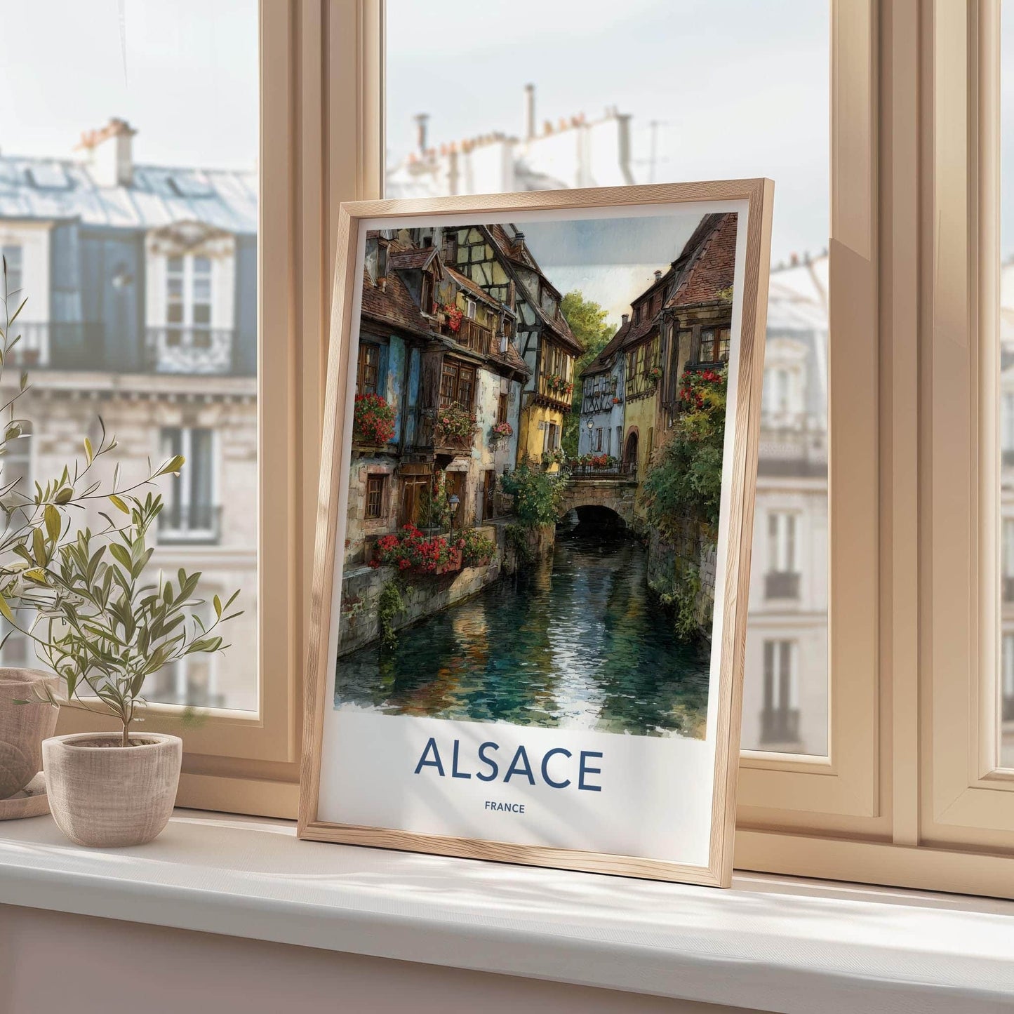 Alsace Poster - France Travel Illustration - Quaint Canal Village Home Decor