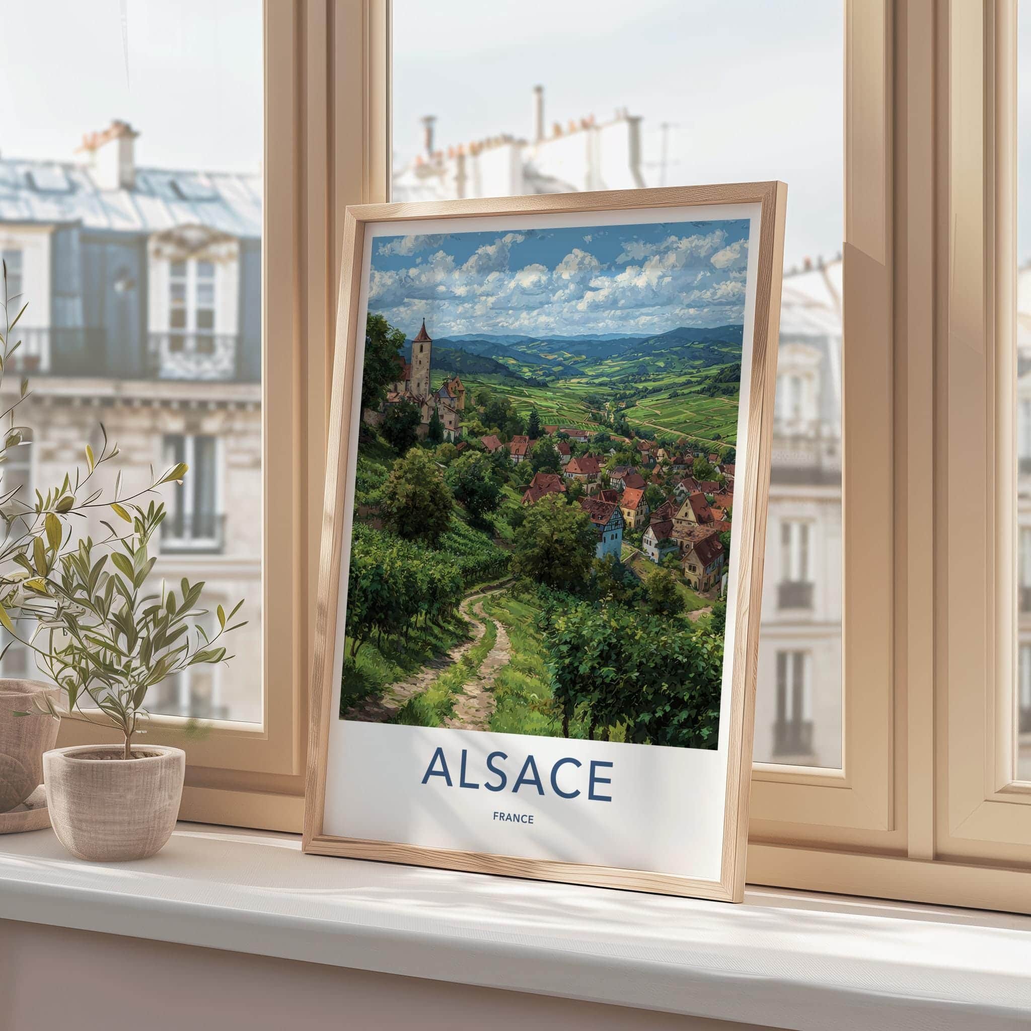 Alsace Poster - France Travel Illustration - Vineyard Village Home Decor