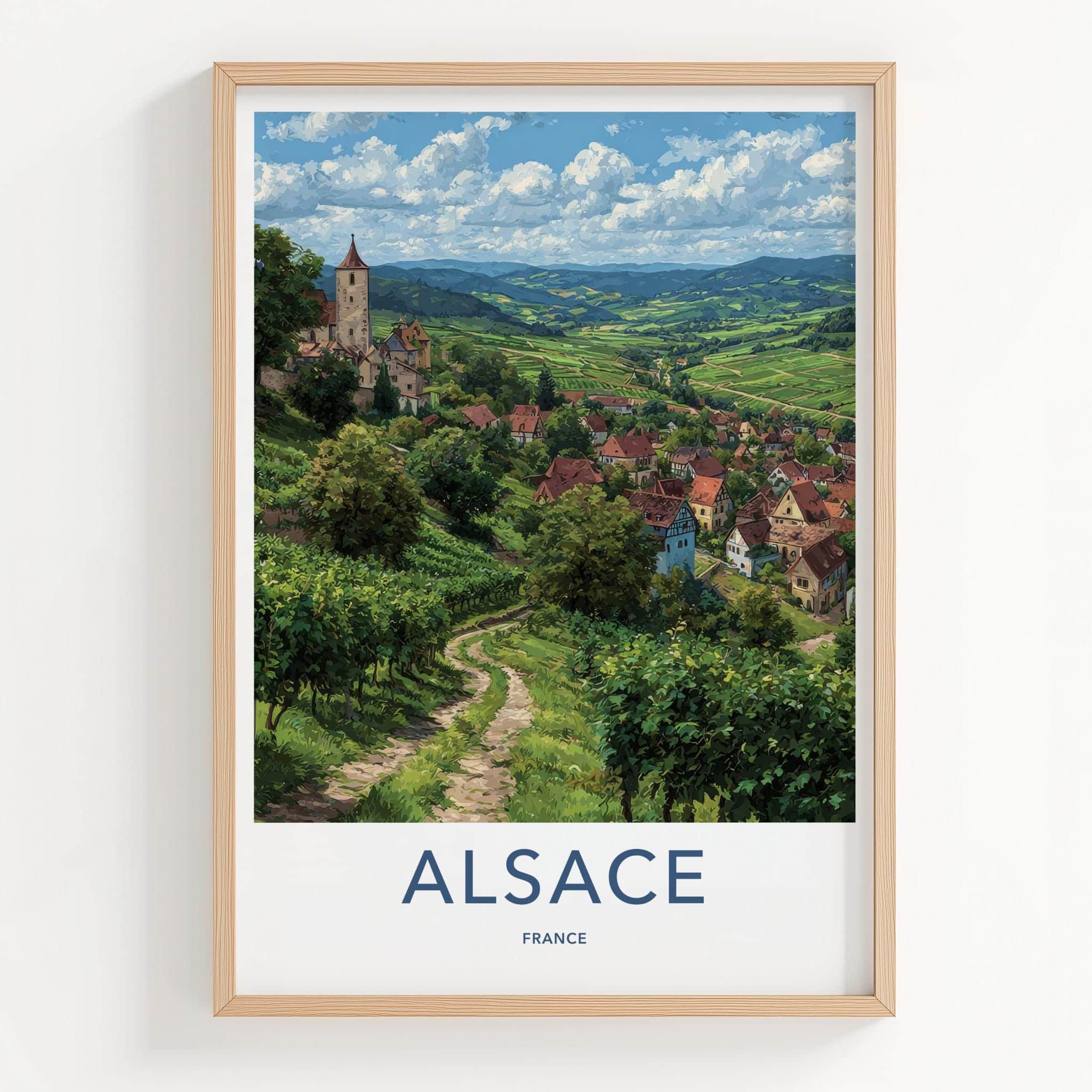 Alsace Poster - France Travel Illustration - Vineyard Village Home Decor