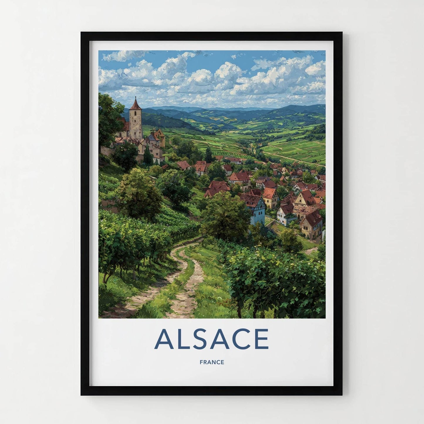 Alsace Poster - France Travel Illustration - Vineyard Village Home Decor