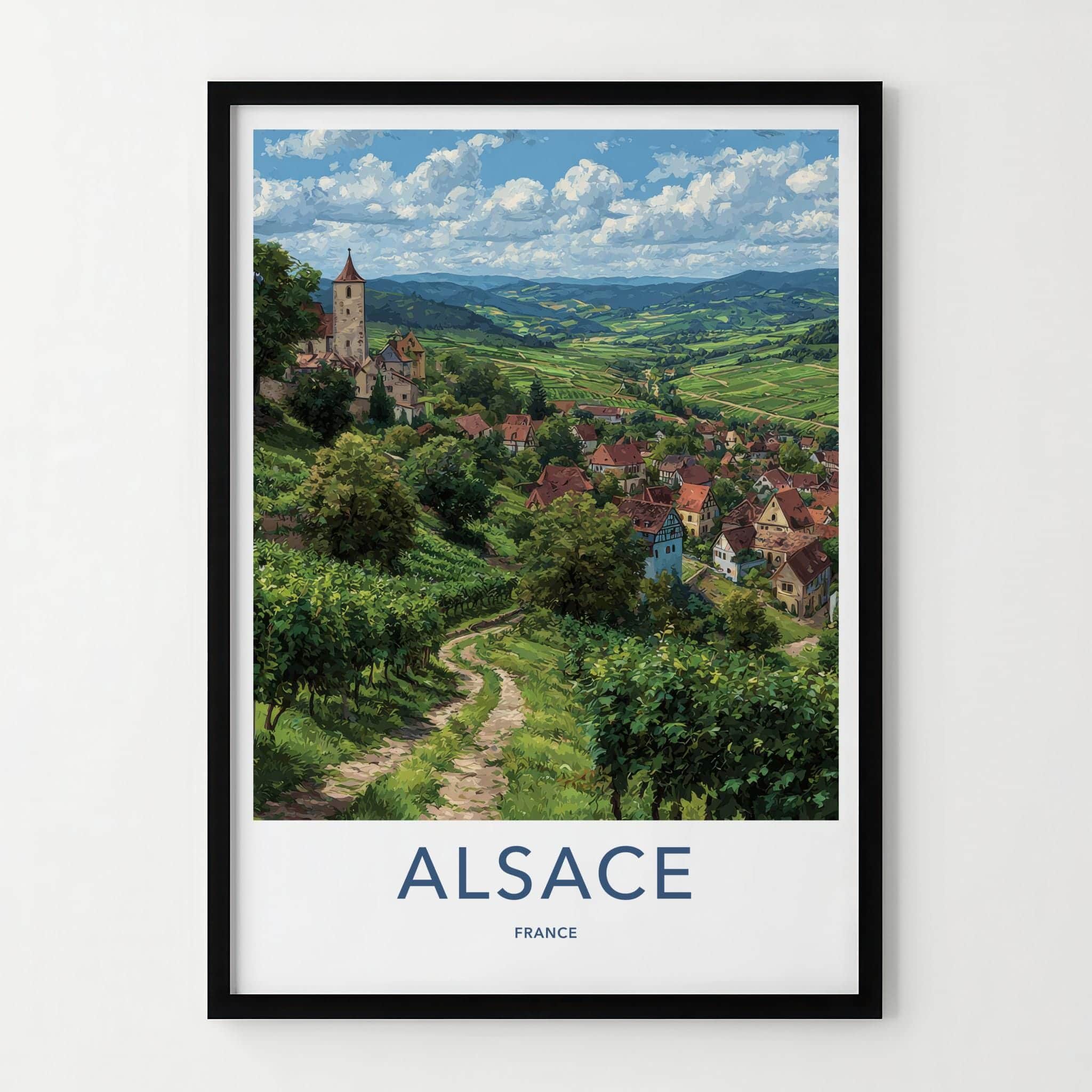 Alsace Poster - France Travel Illustration - Vineyard Village Home Decor