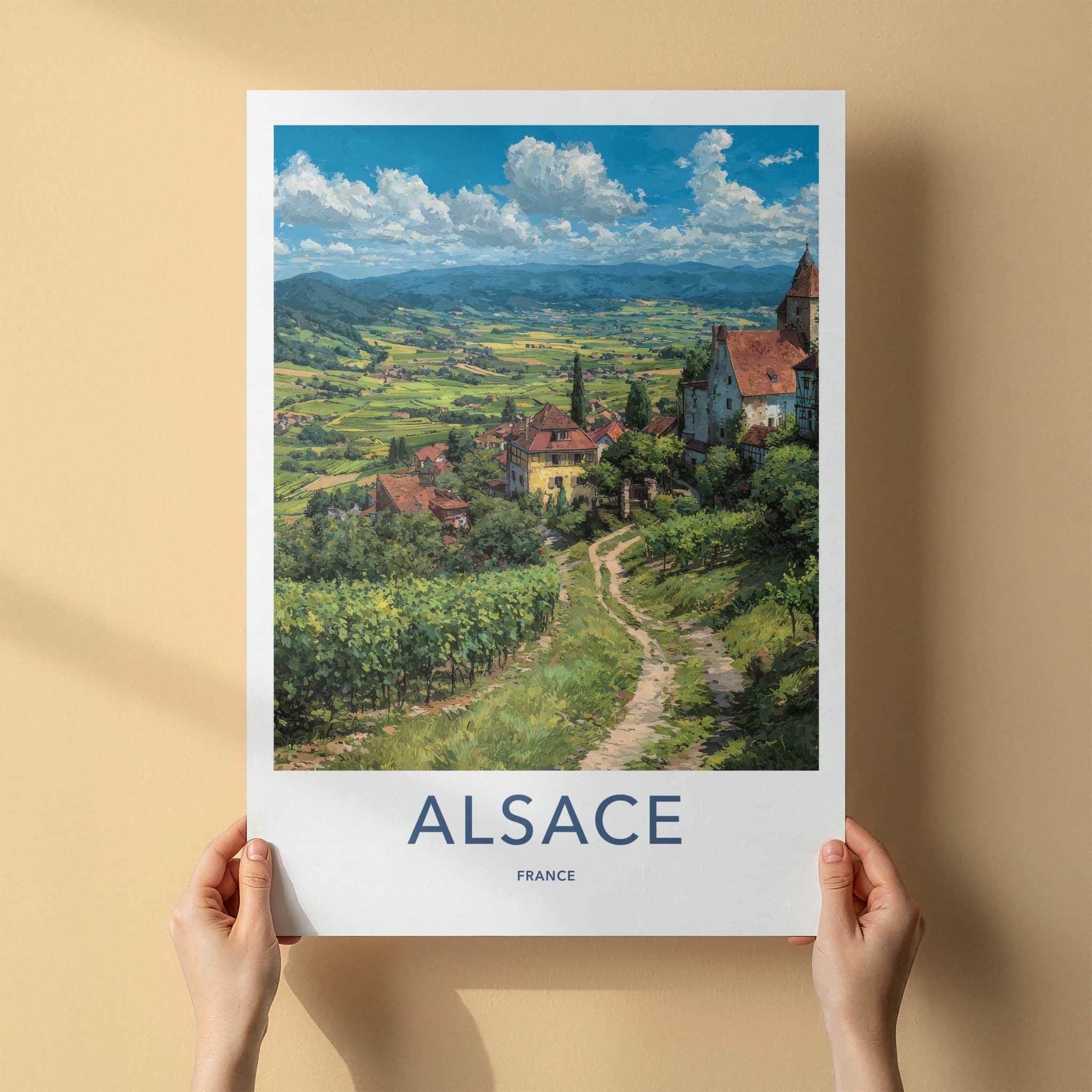 Alsace Poster - France Travel Illustration - Vineyard Village Home Decor