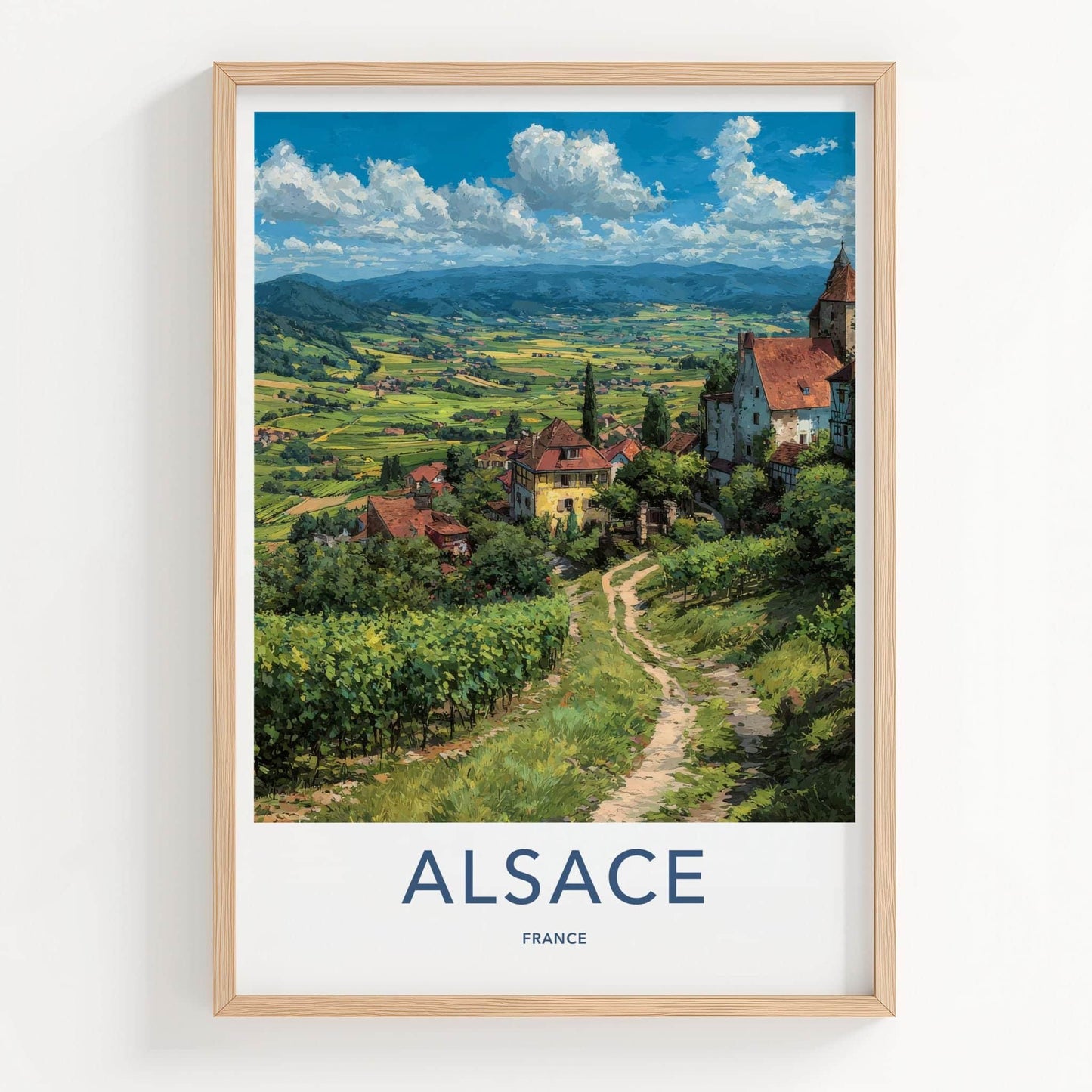 Alsace Poster - France Travel Illustration - Vineyard Village Home Decor