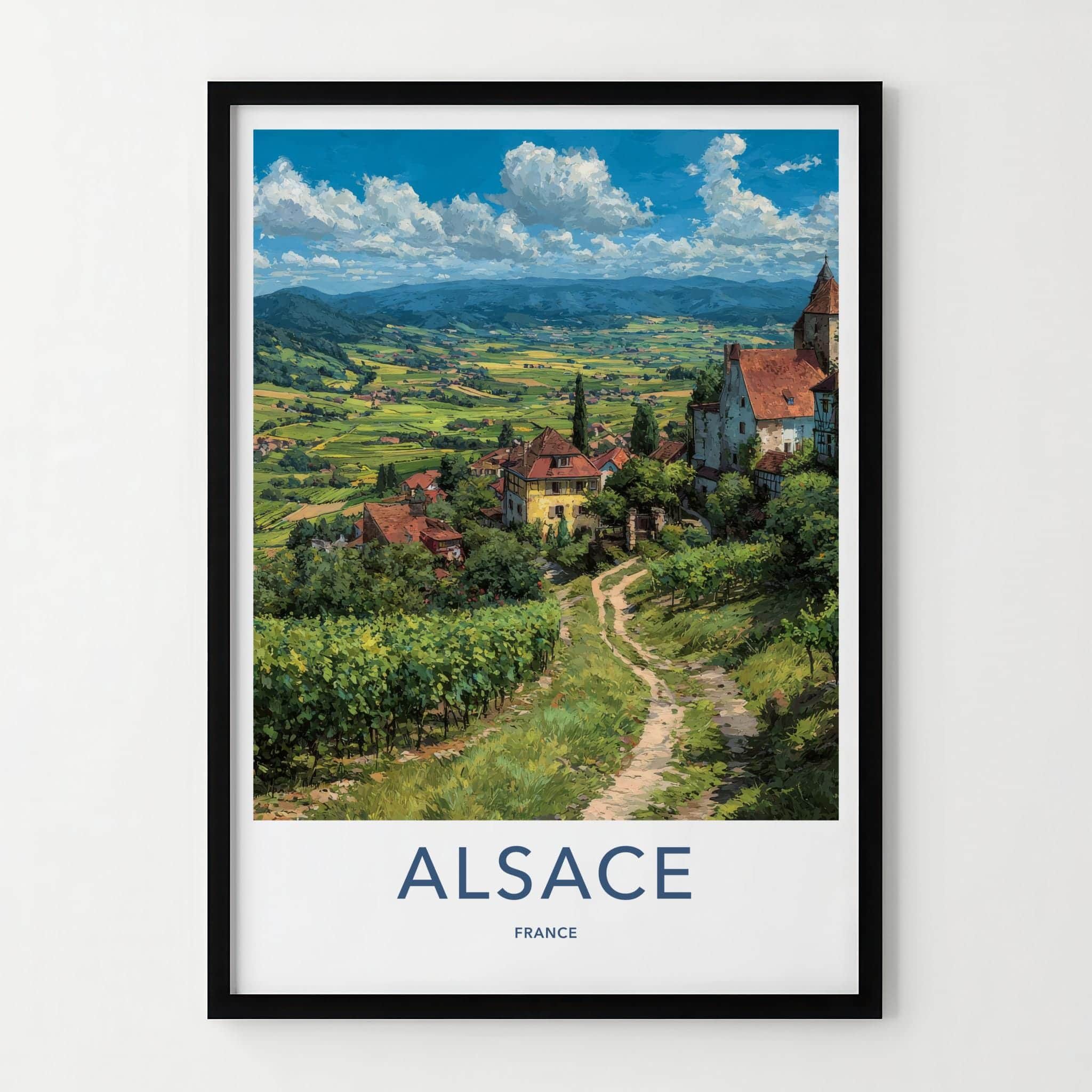Alsace Poster - France Travel Illustration - Vineyard Village Home Decor