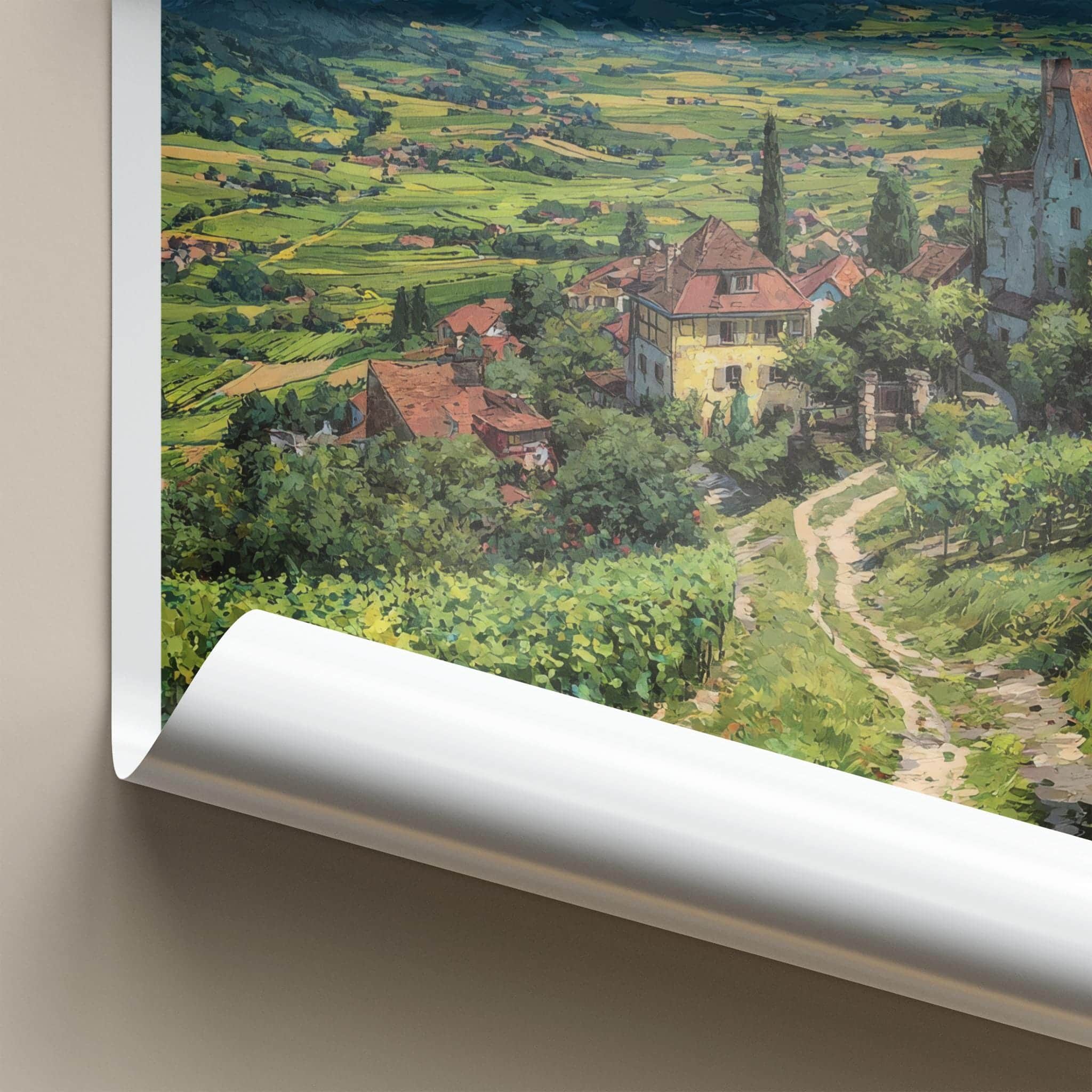 Alsace Poster - France Travel Illustration - Vineyard Village Home Decor
