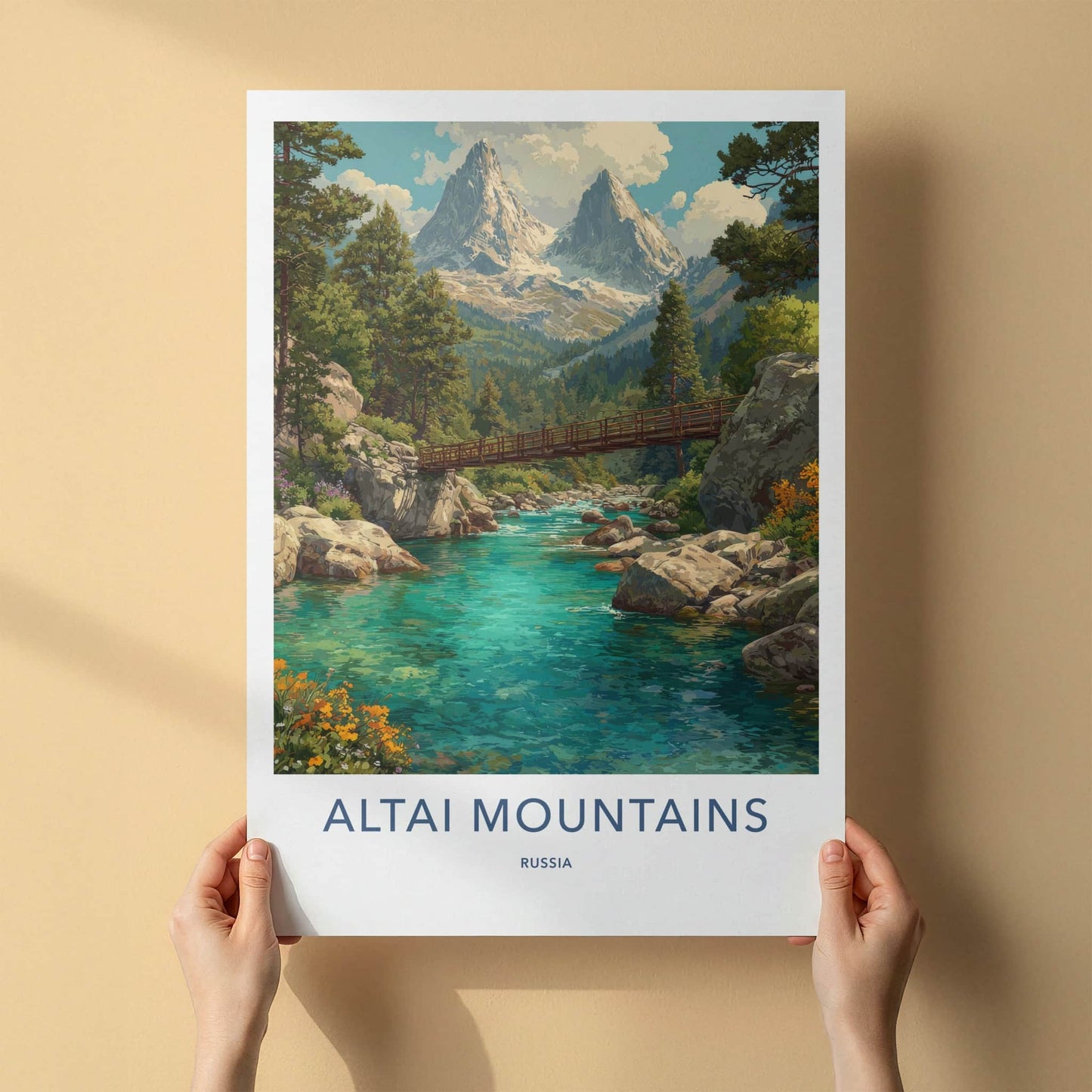 Altai Mountains Poster - Russia Wall Art - River Bridge Gallery Art