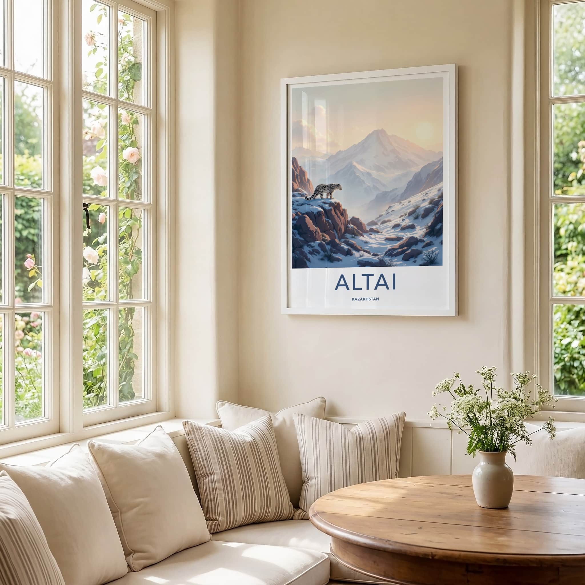 Altai Poster - Kazakhstan Art Print - Mountainous Snowy Leopard Home Decor
