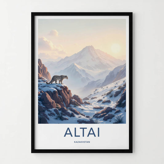 Altai Poster - Kazakhstan Art Print - Mountainous Snowy Leopard Home Decor