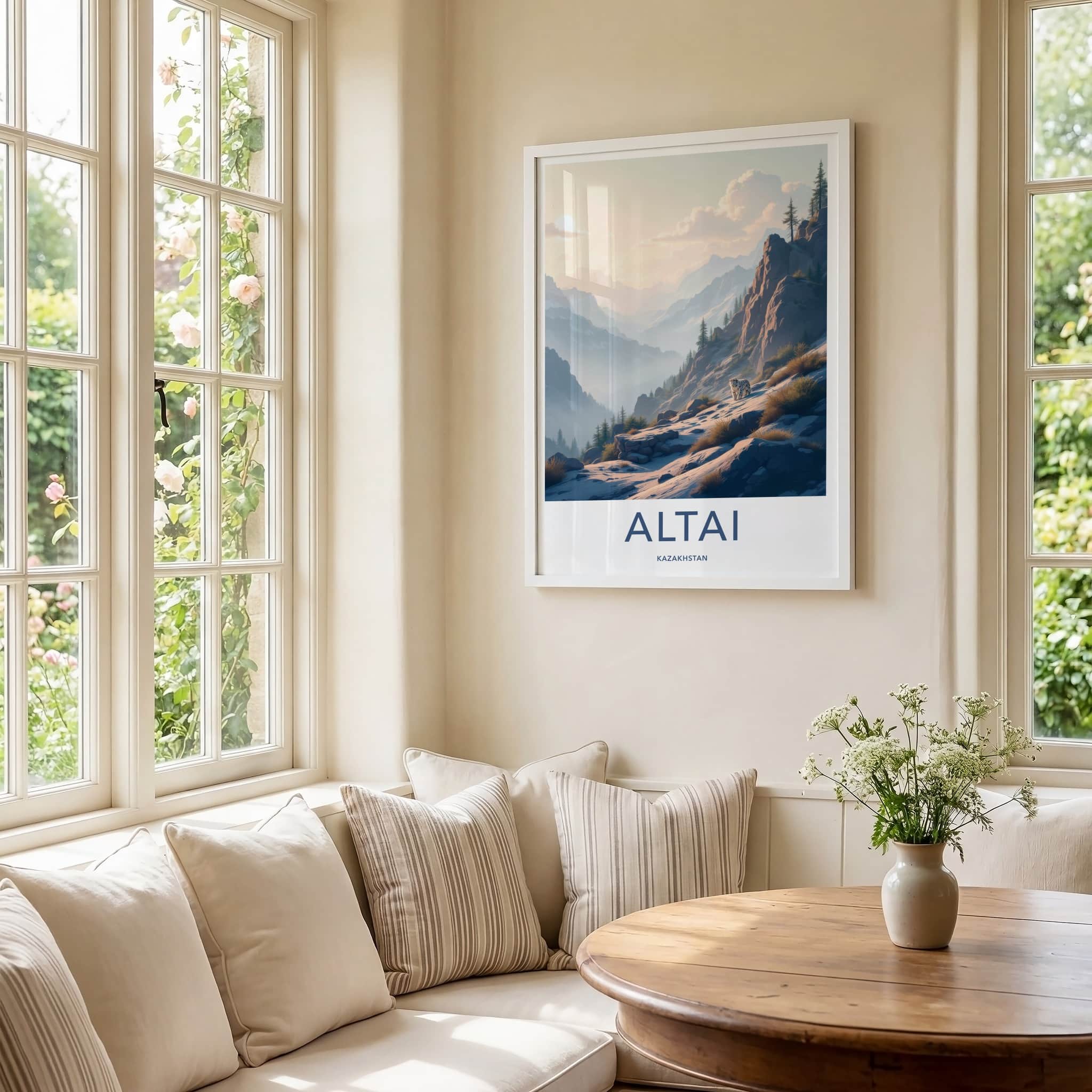 Altai Poster - Kazakhstan Travel Art - Snow Leopard Mountains Home Decor