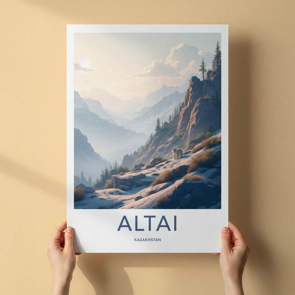 Altai Poster - Kazakhstan Travel Art - Snow Leopard Mountains Home Decor