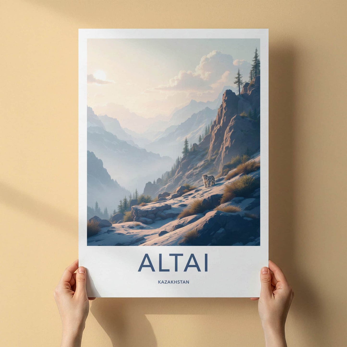Altai Poster - Kazakhstan Travel Art - Snow Leopard Mountains Home Decor