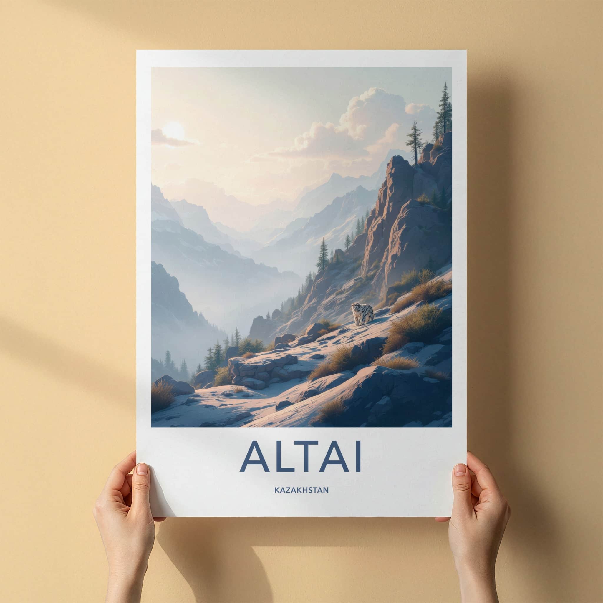 Altai Poster - Kazakhstan Travel Art - Snow Leopard Mountains Home Decor