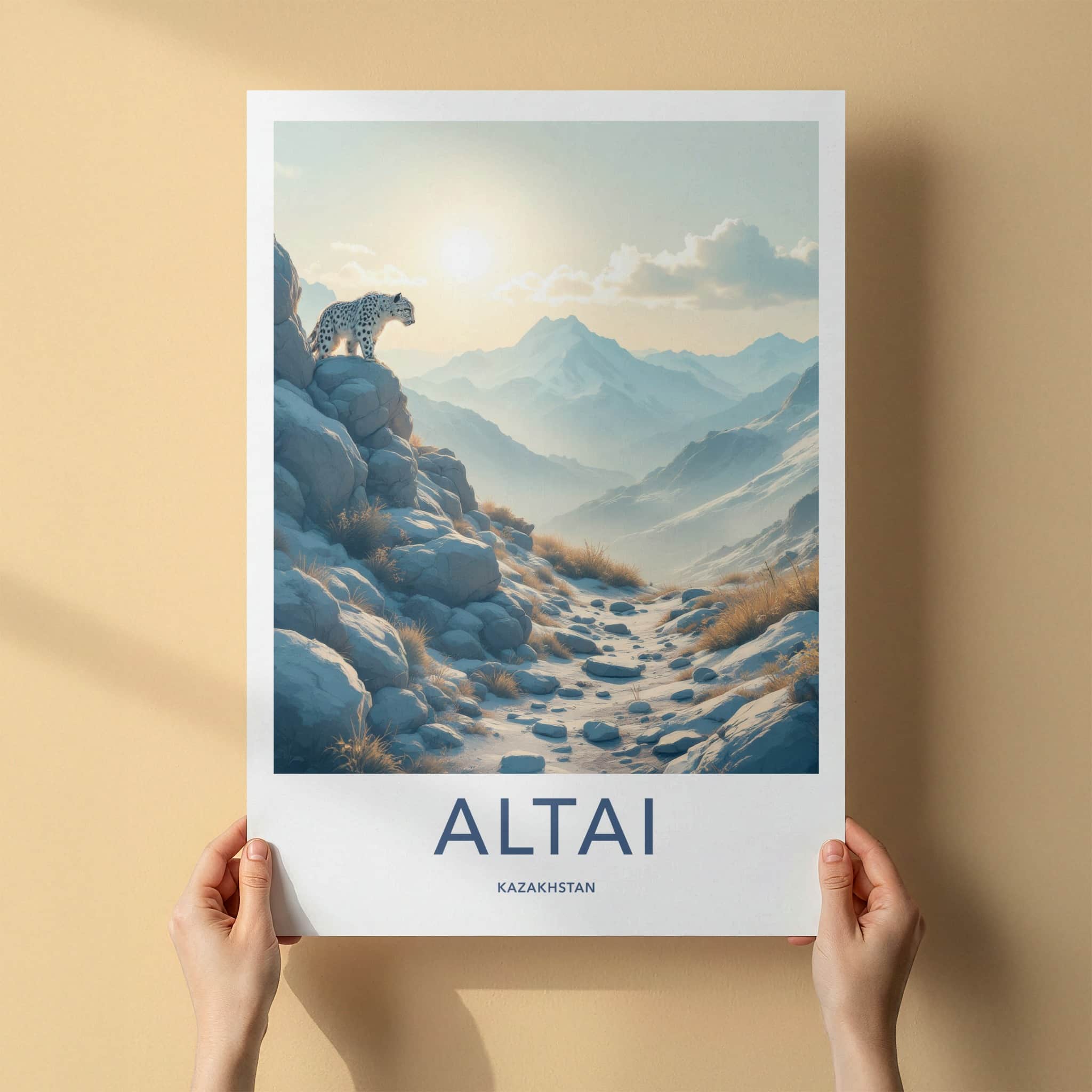 Altai Poster - Kazakhstan Wall Art - Leopard Rocky Terrain Home Decor