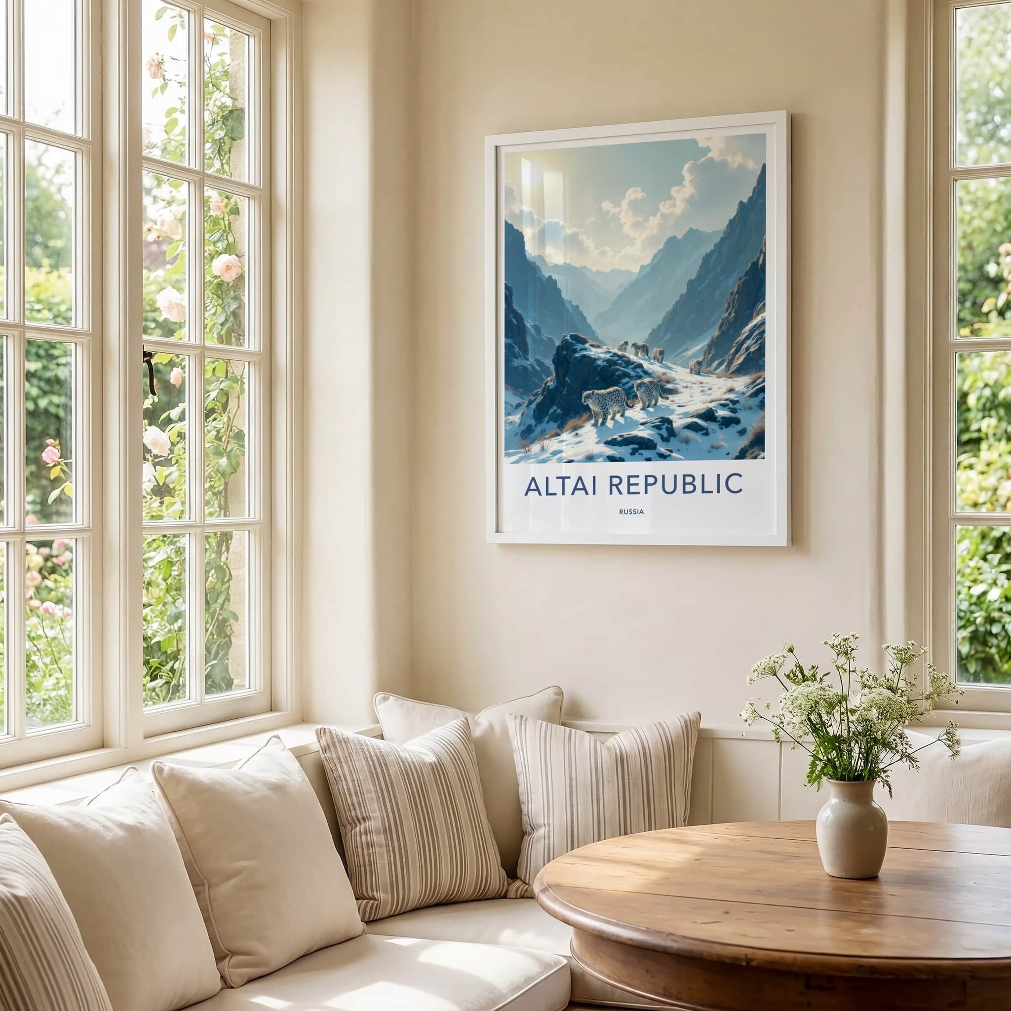Altai Republic Poster - Russia Wall Art - Snowy Mountain Leopards Home Decor