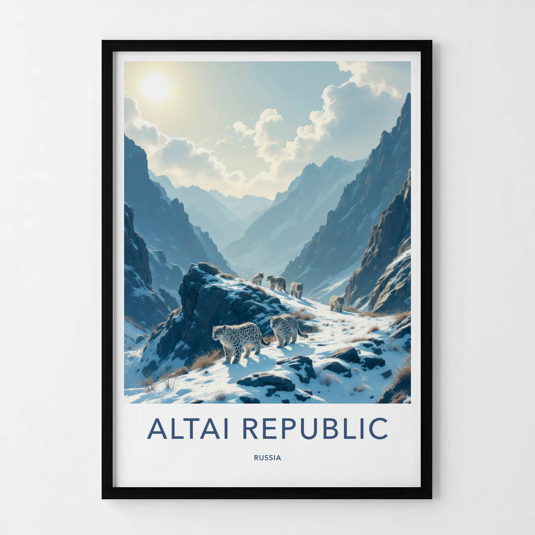 Altai Republic Poster - Russia Wall Art - Snowy Mountain Leopards Home Decor